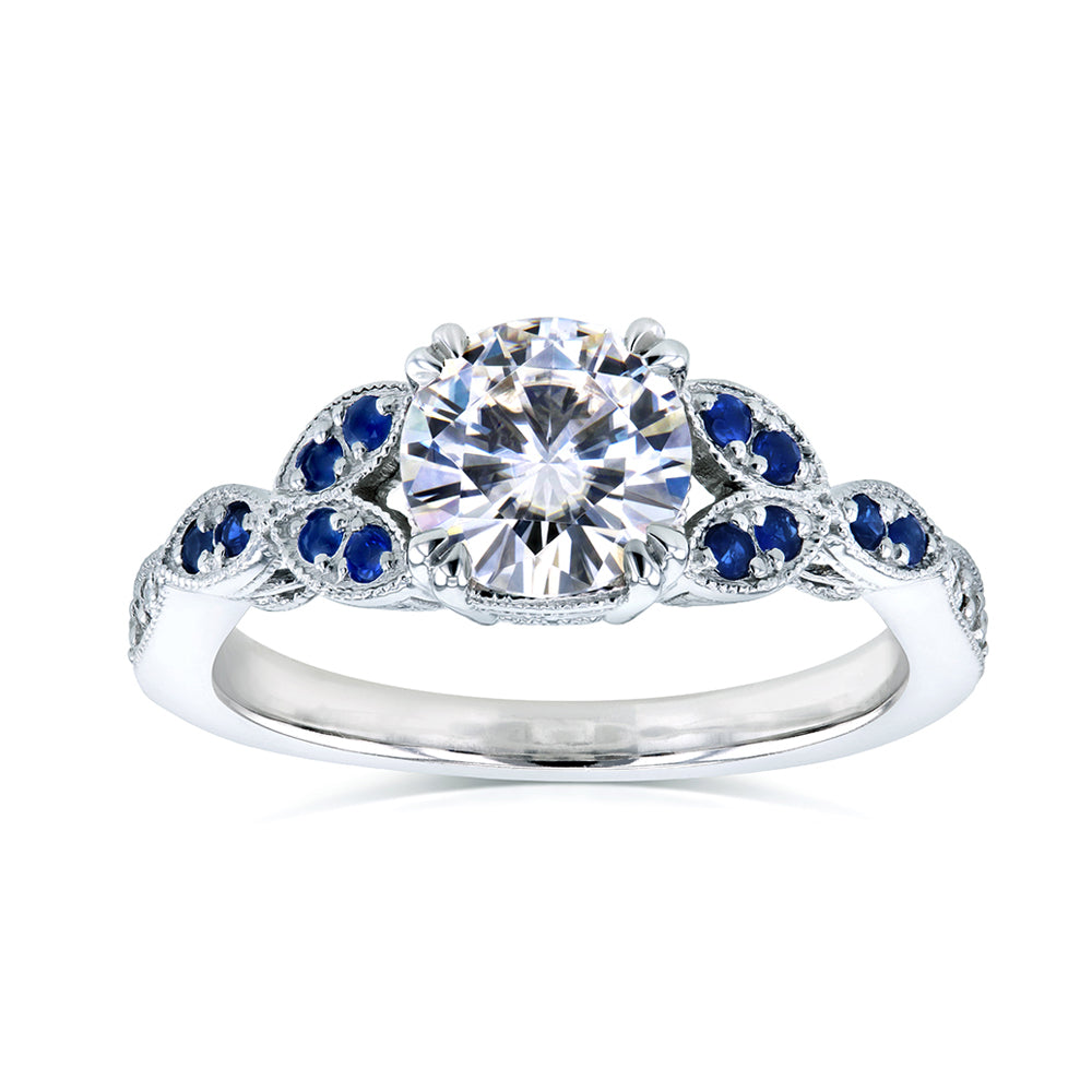 1.2 Carat Moissanite Floral Blue Accent Iris Ring