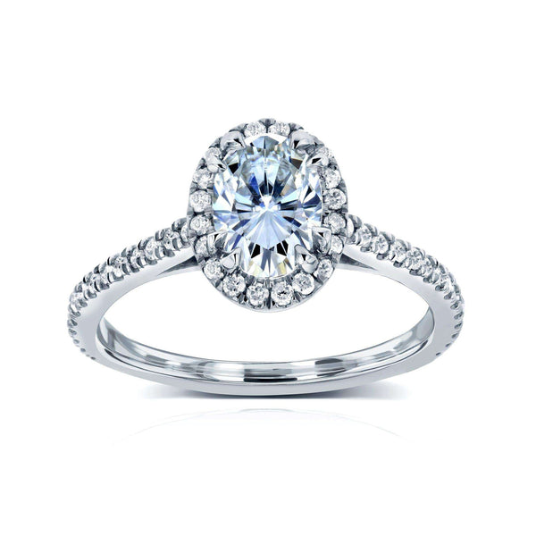 0.9ct Oval Moissanite Halo Ring (Natural Diamond Sides), 1-1/5 CTW