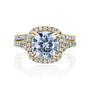 Kobelli Halo Cushion Moissanite and Diamond Split Shank Cathedral Engagement Ring and Wedding Band