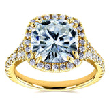 3-1/3ct.tw Bold Cushion Halo Ring- Moissanite & Natural Diamonds