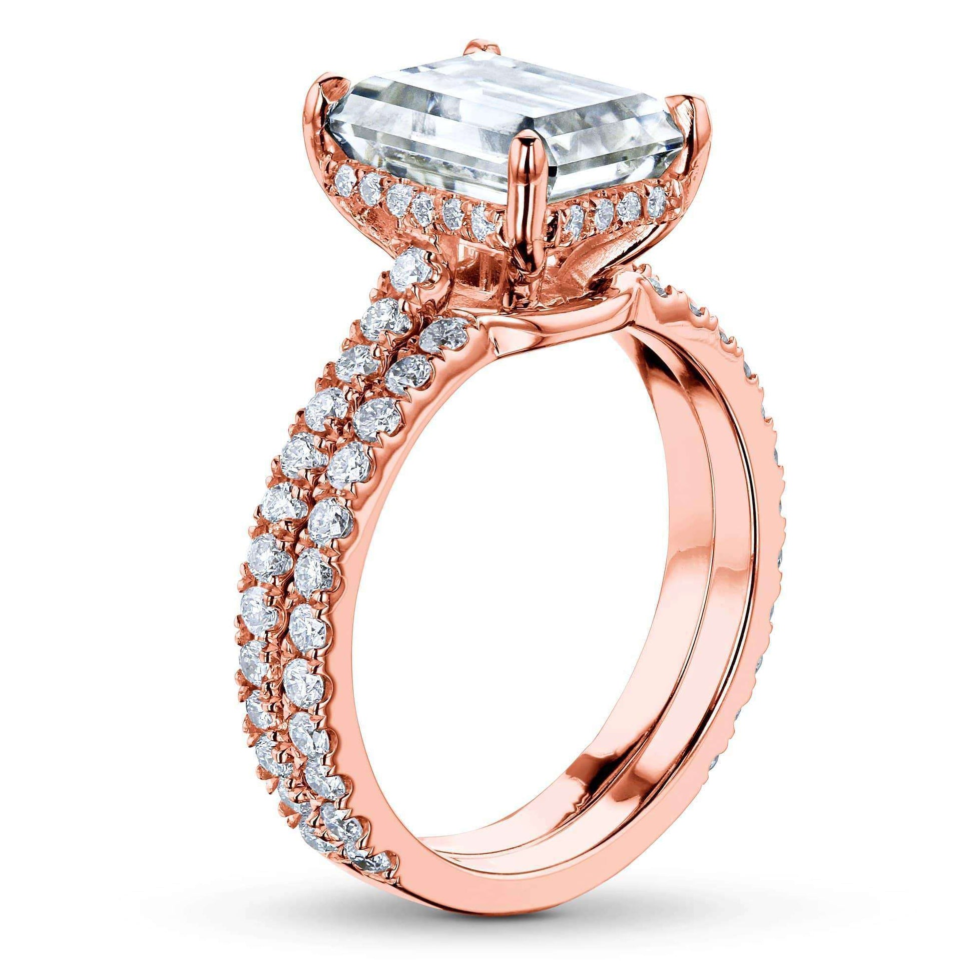 Kobelli 3-1/6ct TW Emerald Forever One Moissanite Drop Halo Bridal Set