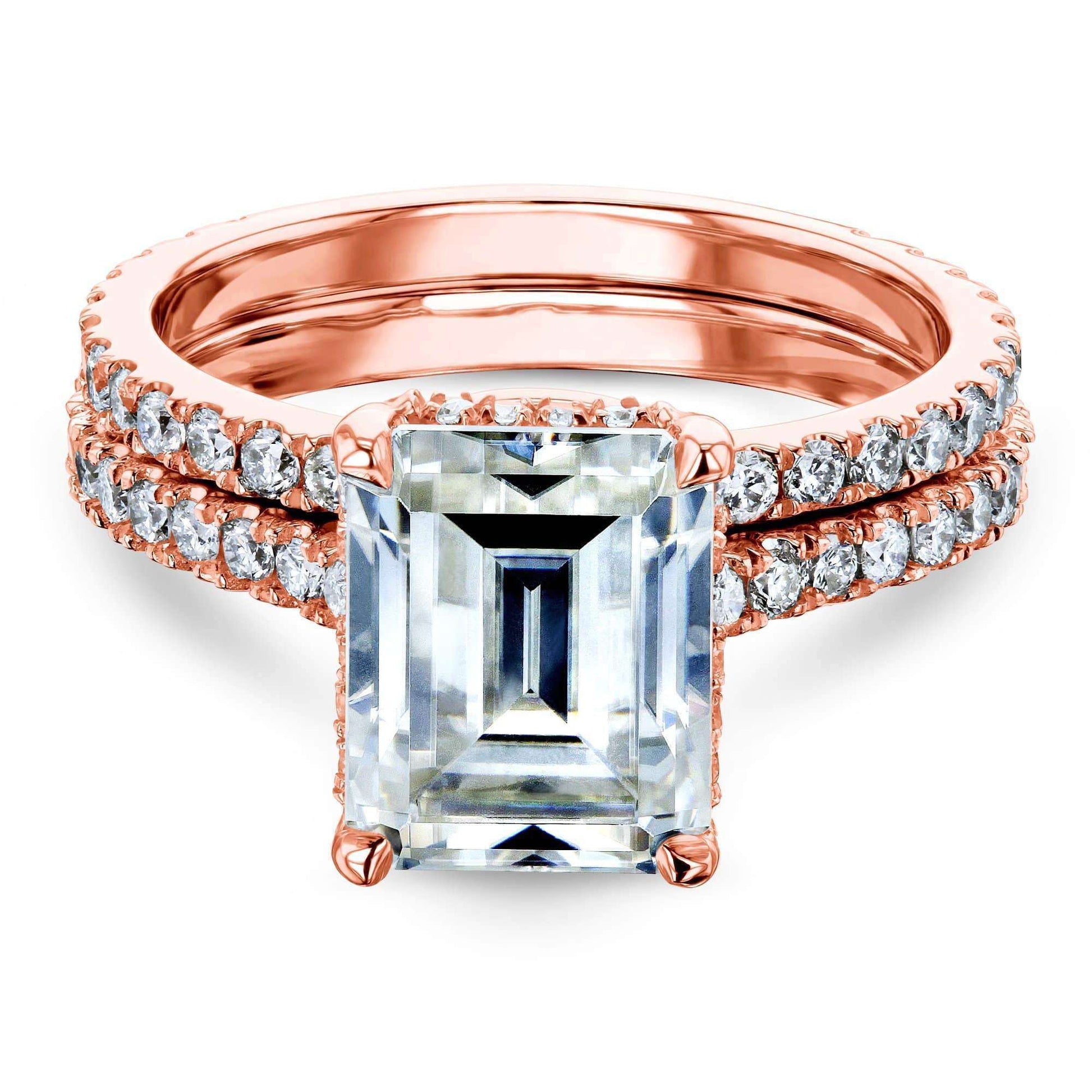 Kobelli 3-1/6ct TW Emerald Forever One Moissanite Drop Halo Bridal Set