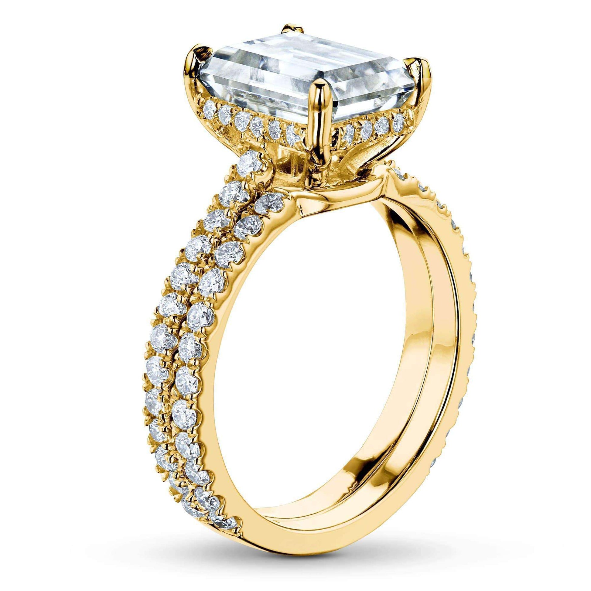 Kobelli 3-1/6ct TW Emerald Forever One Moissanite Drop Halo Bridal Set