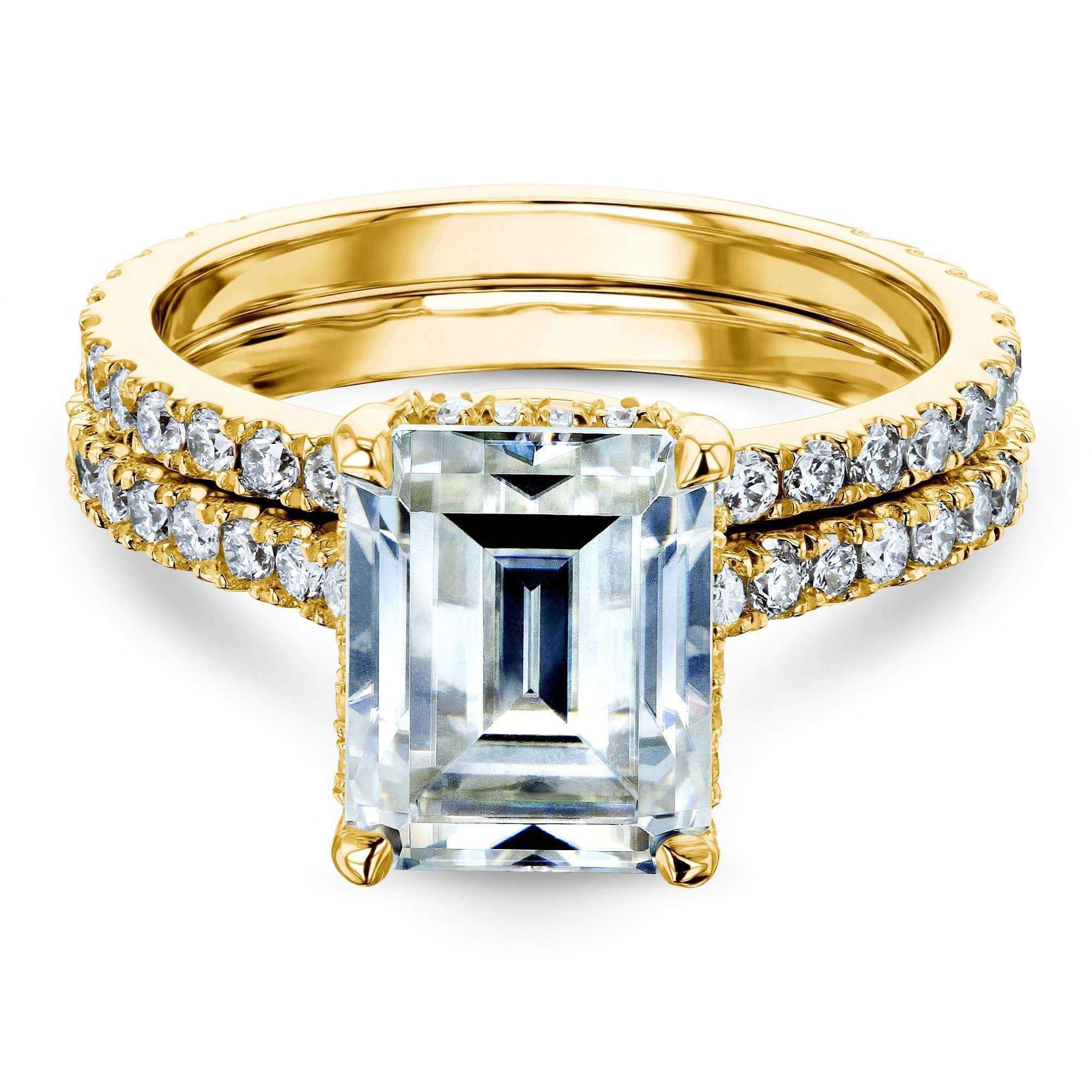 Kobelli 3-1/6ct TW Emerald Forever One Moissanite Drop Halo Bridal Set