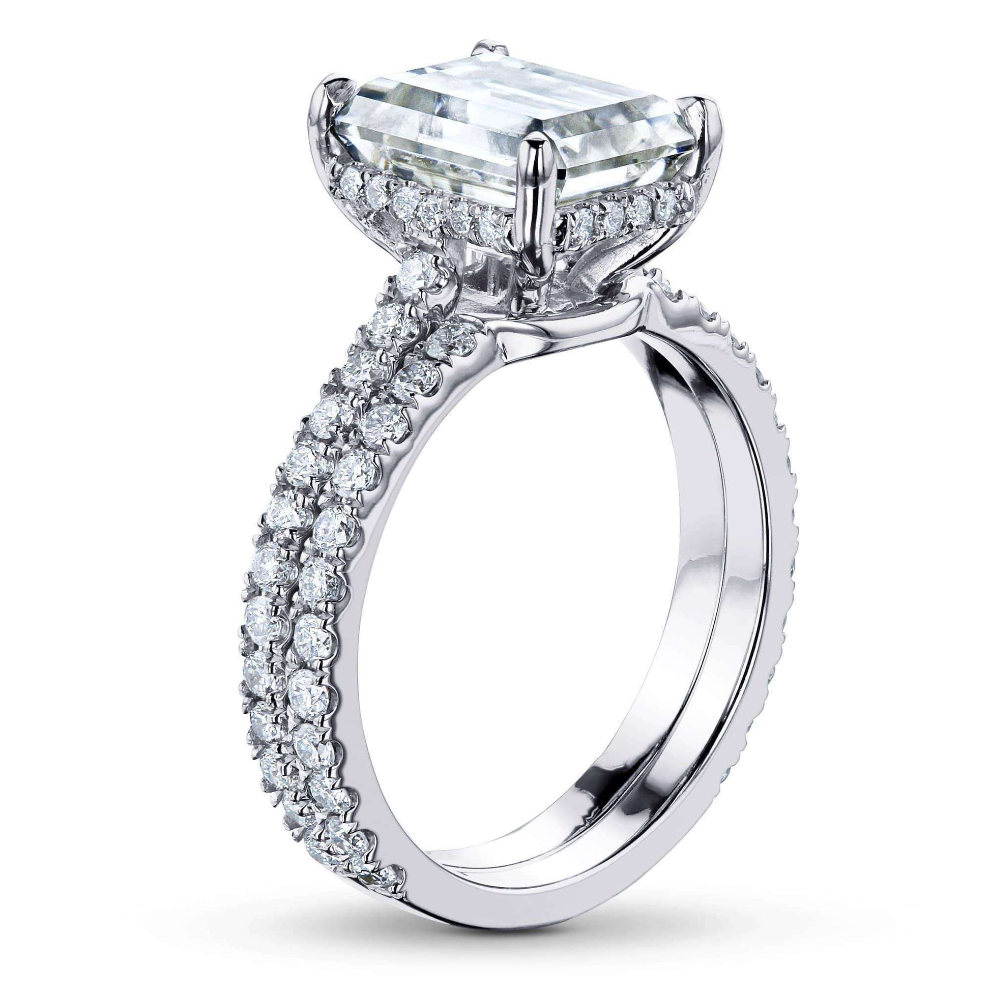 Kobelli 3-1/6ct TW Emerald Forever One Moissanite Drop Halo Bridal Set