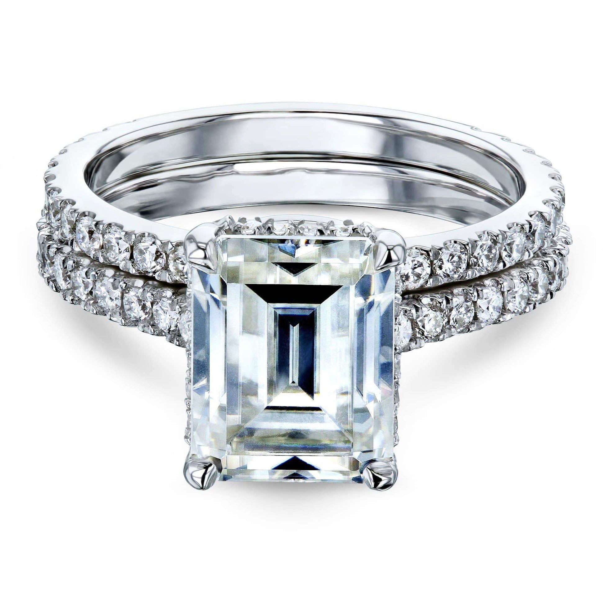 Kobelli 3-1/6ct TW Emerald Forever One Moissanite Drop Halo Bridal Set