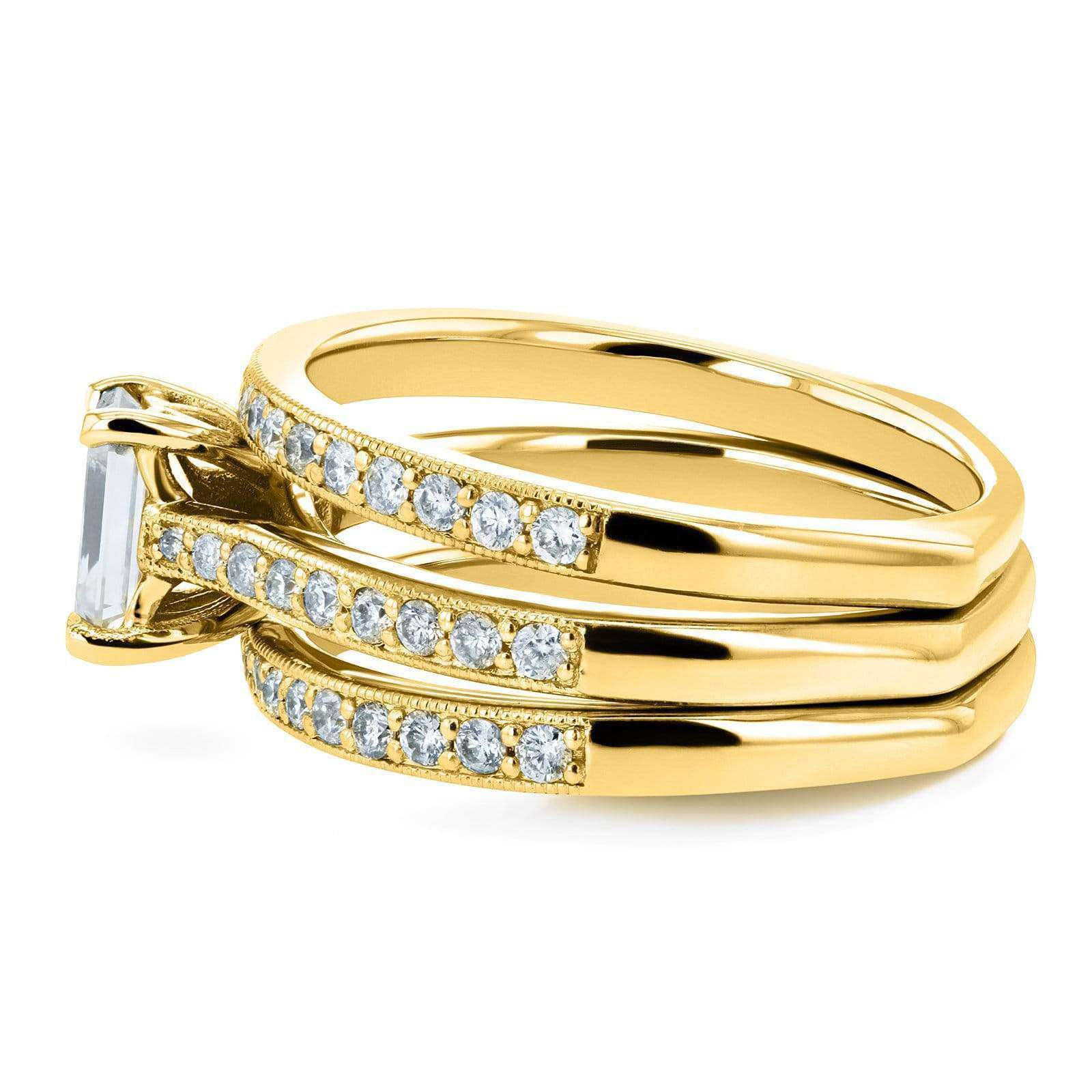 Kobelli Emerald Moissanite and Diamond Square European Shank Trellis Bridal Set 1 1/6 CTW 14k Yellow Gold, 3 Piece