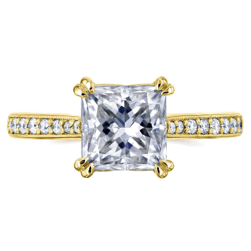 Kobelli Princess Moissanite and Diamond Square Shank Trellis Engagement Ring  2 1/10 CTW 14k Yellow Gold (HI/VS, GH/I)
