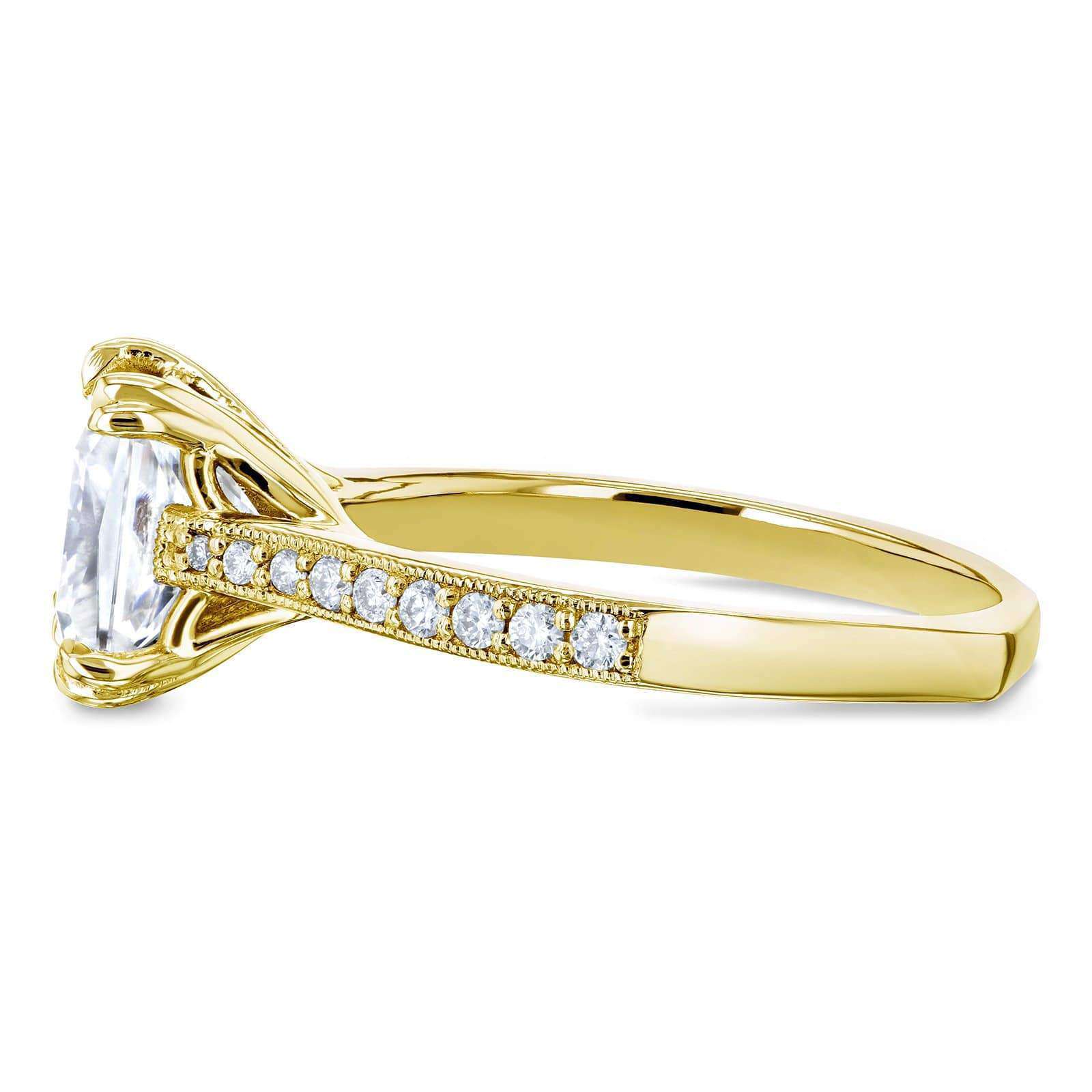 Kobelli Princess Moissanite and Diamond Square Shank Trellis Engagement Ring  2 1/10 CTW 14k Yellow Gold (HI/VS, GH/I)