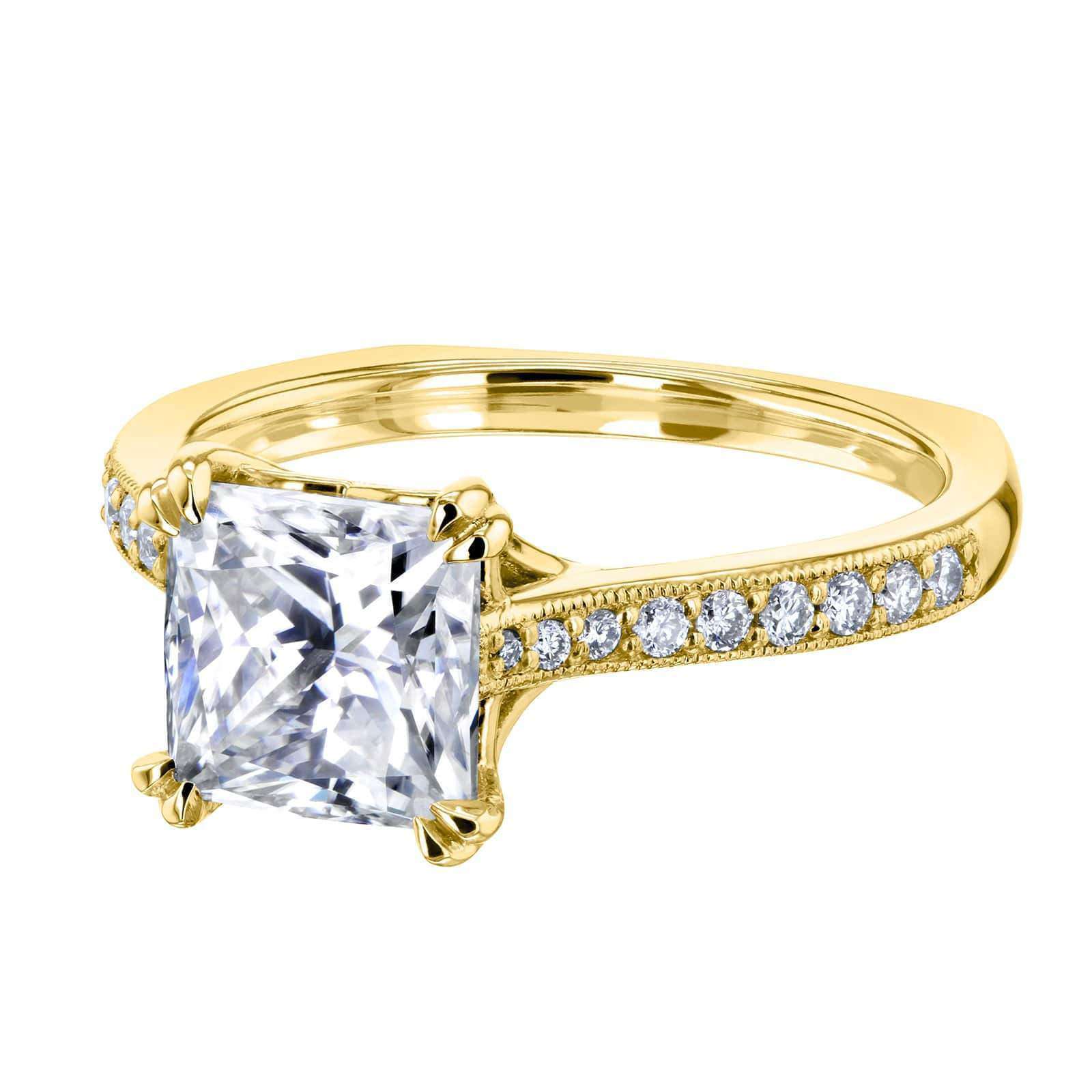 Kobelli Princess Moissanite and Diamond Square Shank Trellis Engagement Ring  2 1/10 CTW 14k Yellow Gold (HI/VS, GH/I)