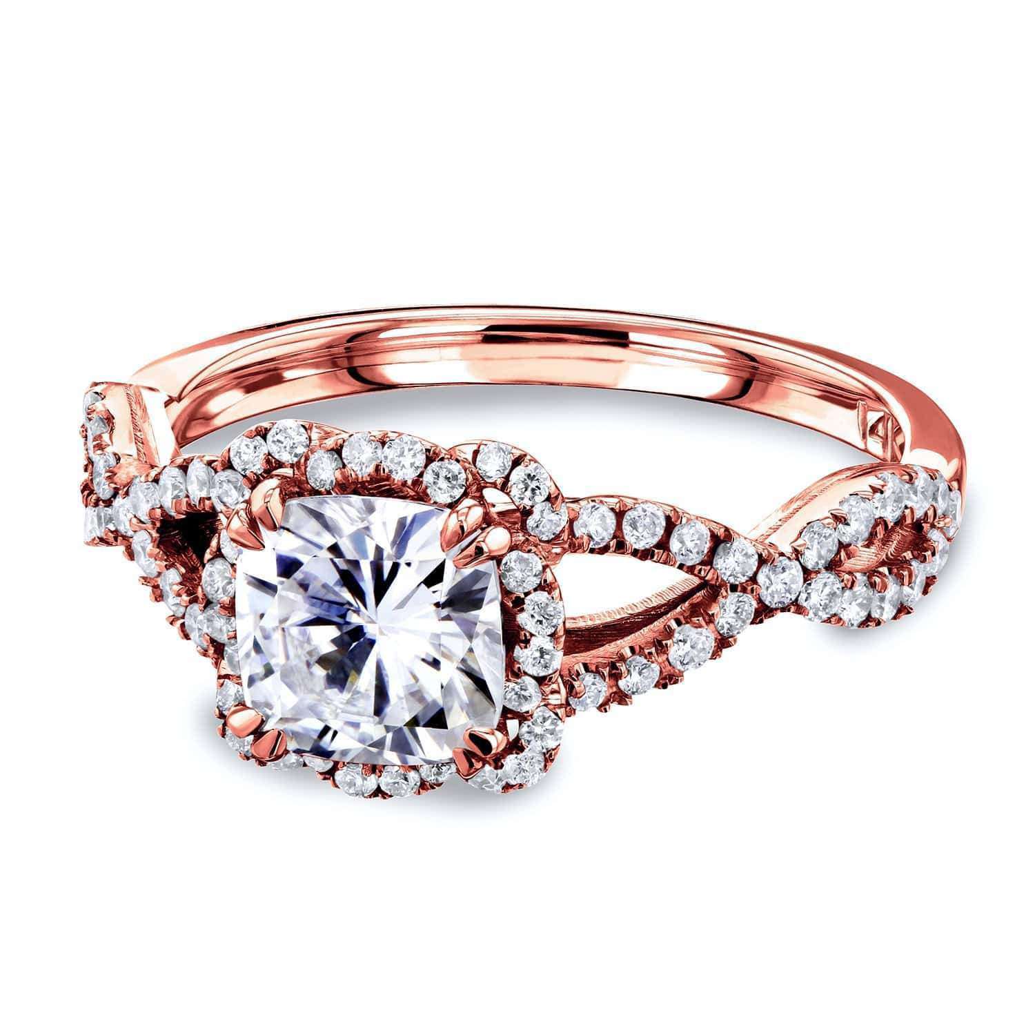 Kobelli Cushion Forever One Moissanite Halo Cross Shank Ring, 1-2/5 CTW 14k Gold MZFO62465CU-E/4.5R