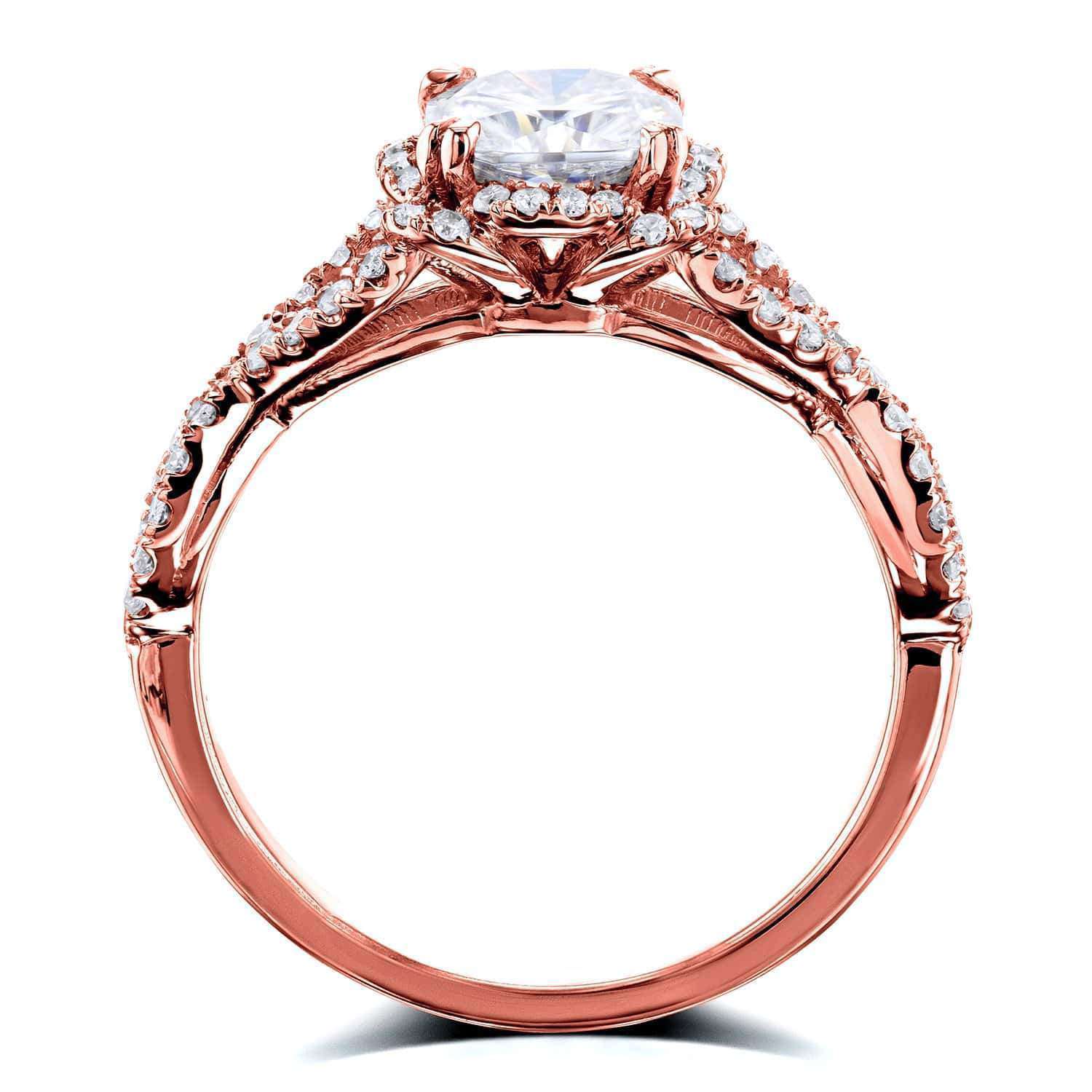 Kobelli Cushion Moissanite and Diamond Fancy Halo Cross Shank Ring, 1-2/5 CTW 14k Gold