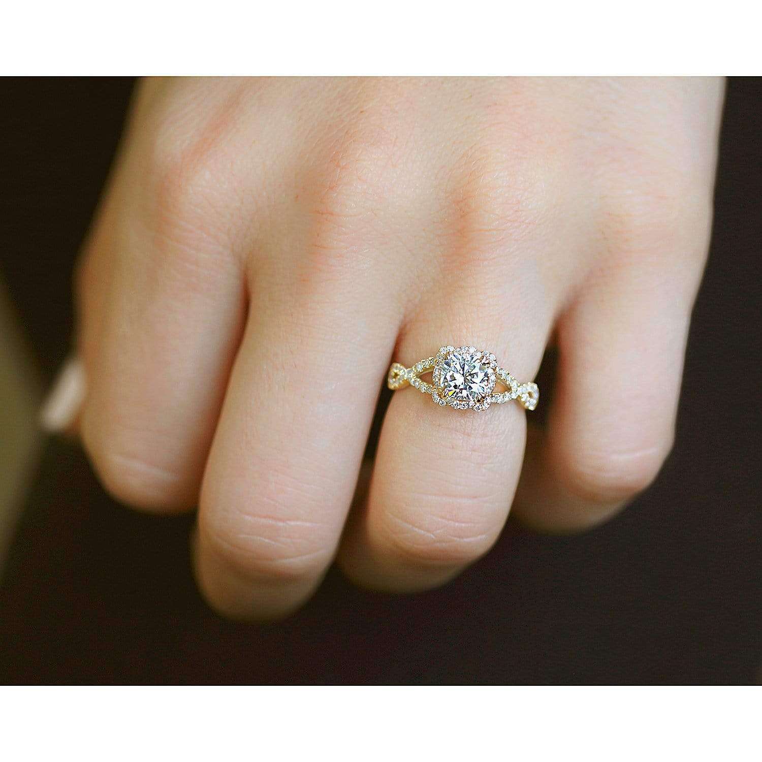 Kobelli Cushion Moissanite and Diamond Fancy Halo Cross Shank Ring, 1-2/5 CTW 14k Gold