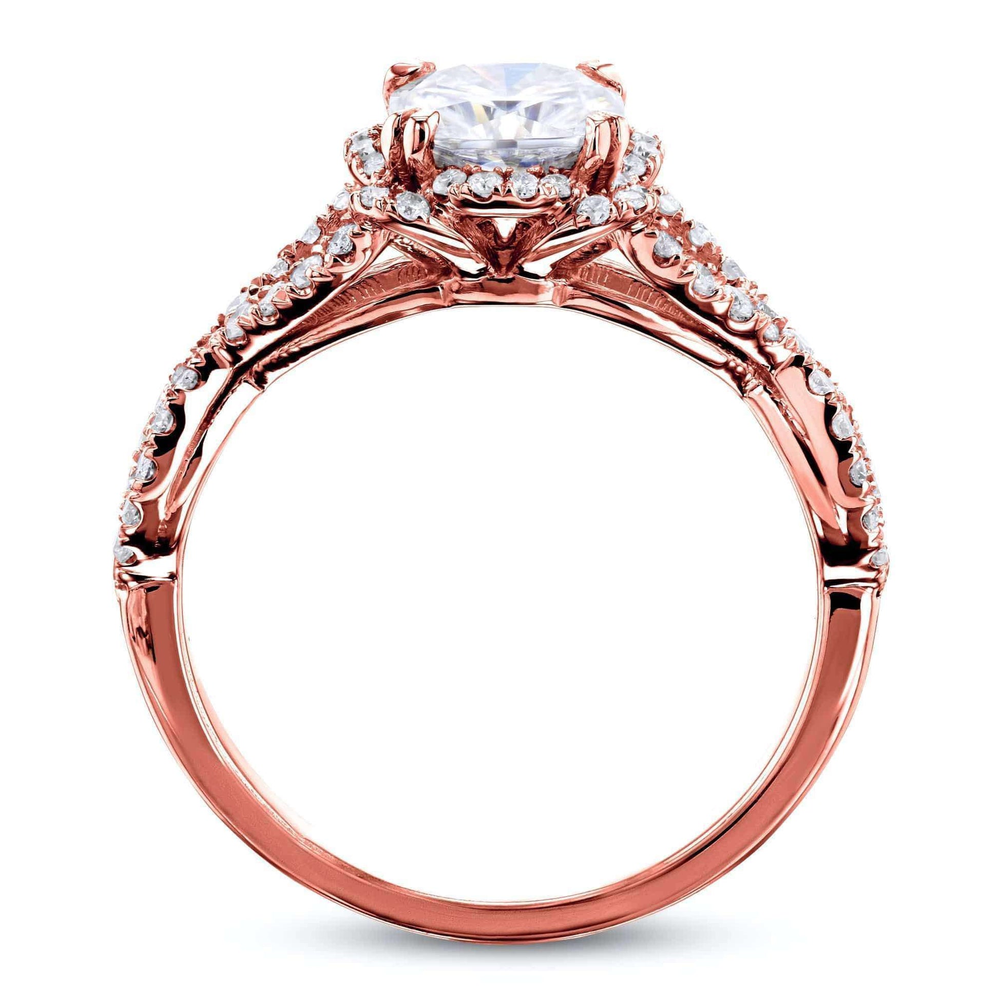 Kobelli Round Forever One Moissanite Halo Cross Shank Ring