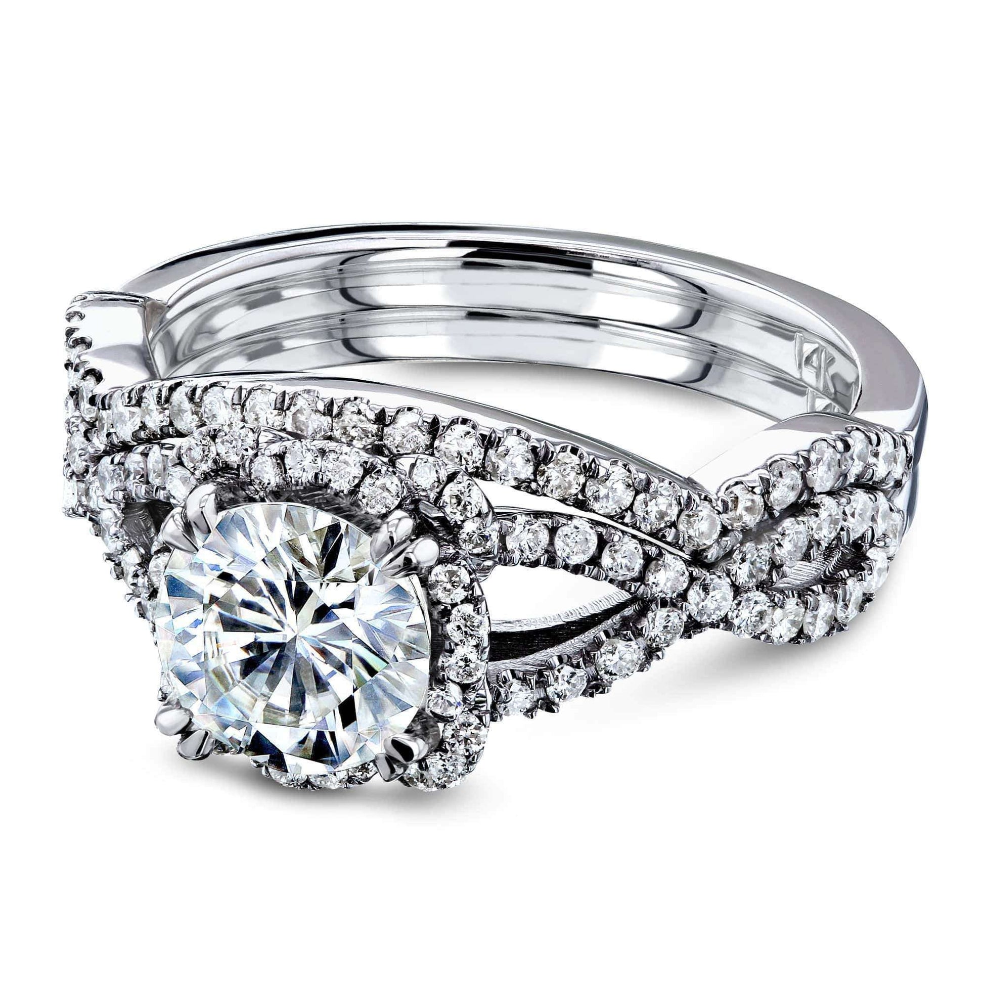 Kobelli Round Forever One Moissanite Halo Cross Shank Gold Bridal Set MZFO62465R-ED/4.5W