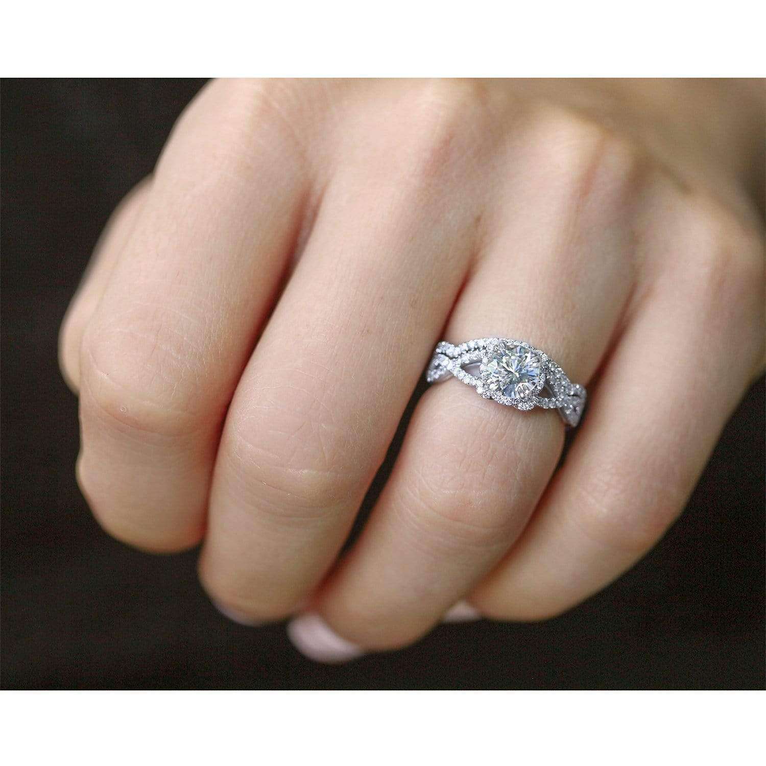 Kobelli Round Forever One Moissanite Halo Cross Shank Gold Bridal Set