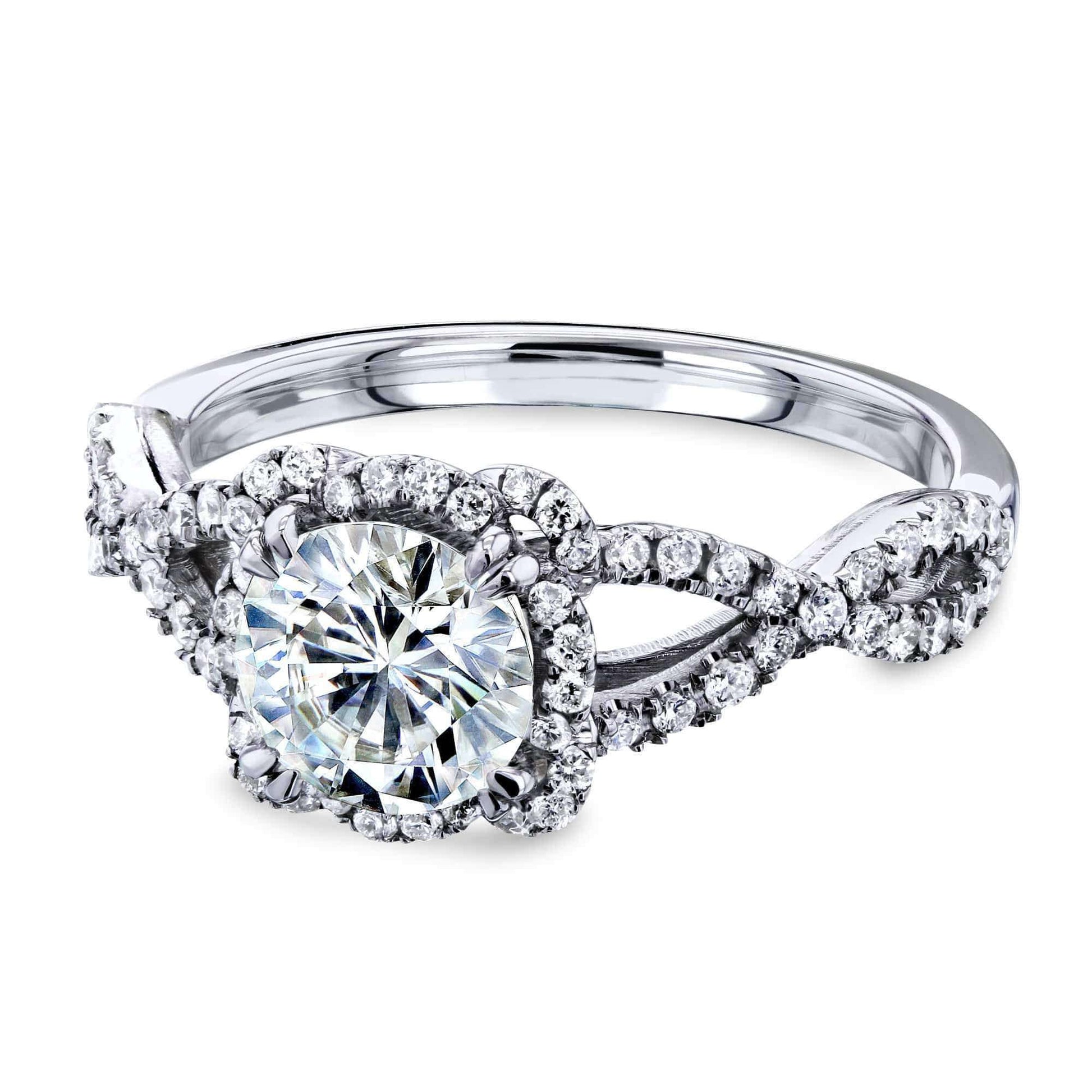 Kobelli Round Forever One Moissanite Halo Cross Shank Ring MZFO62465R-E/4.5W