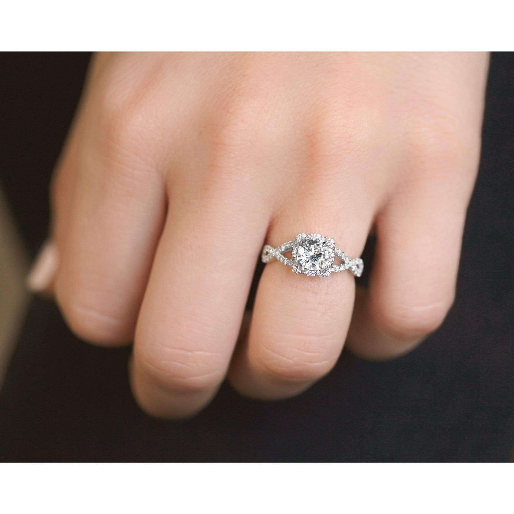 Kobelli Round Forever One Moissanite Halo Cross Shank Ring