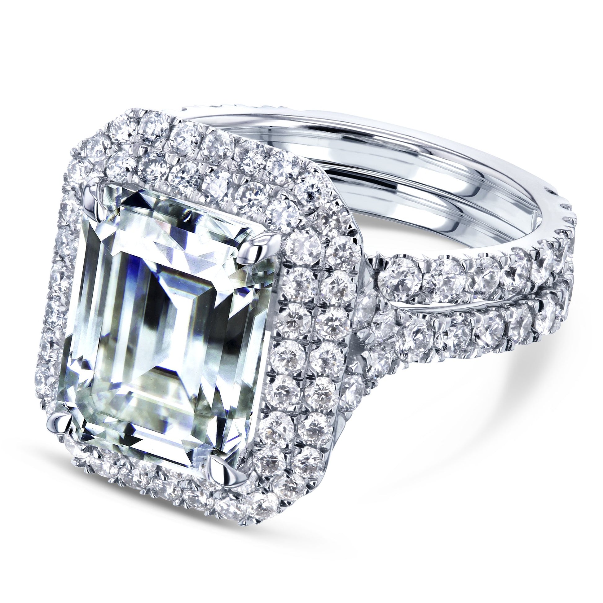 Kobelli Emerald Double Halo Bridal Set