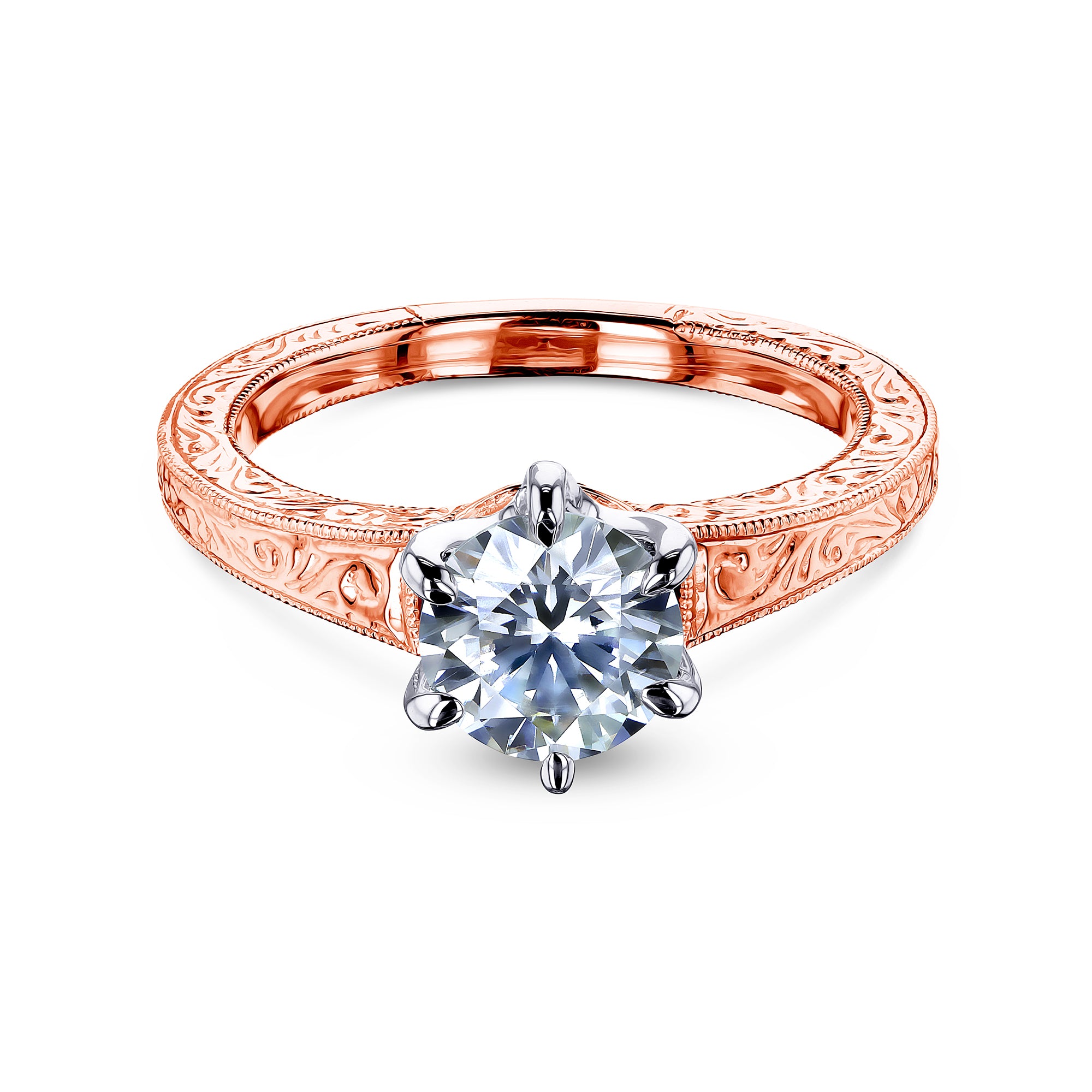 1 Carat Moissanite Solitaire Vintage Patterned Ring