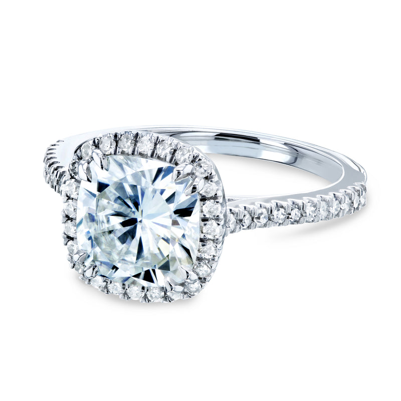 Forever One Cushion Moissanite Halo Ring 2 1/4 CTW