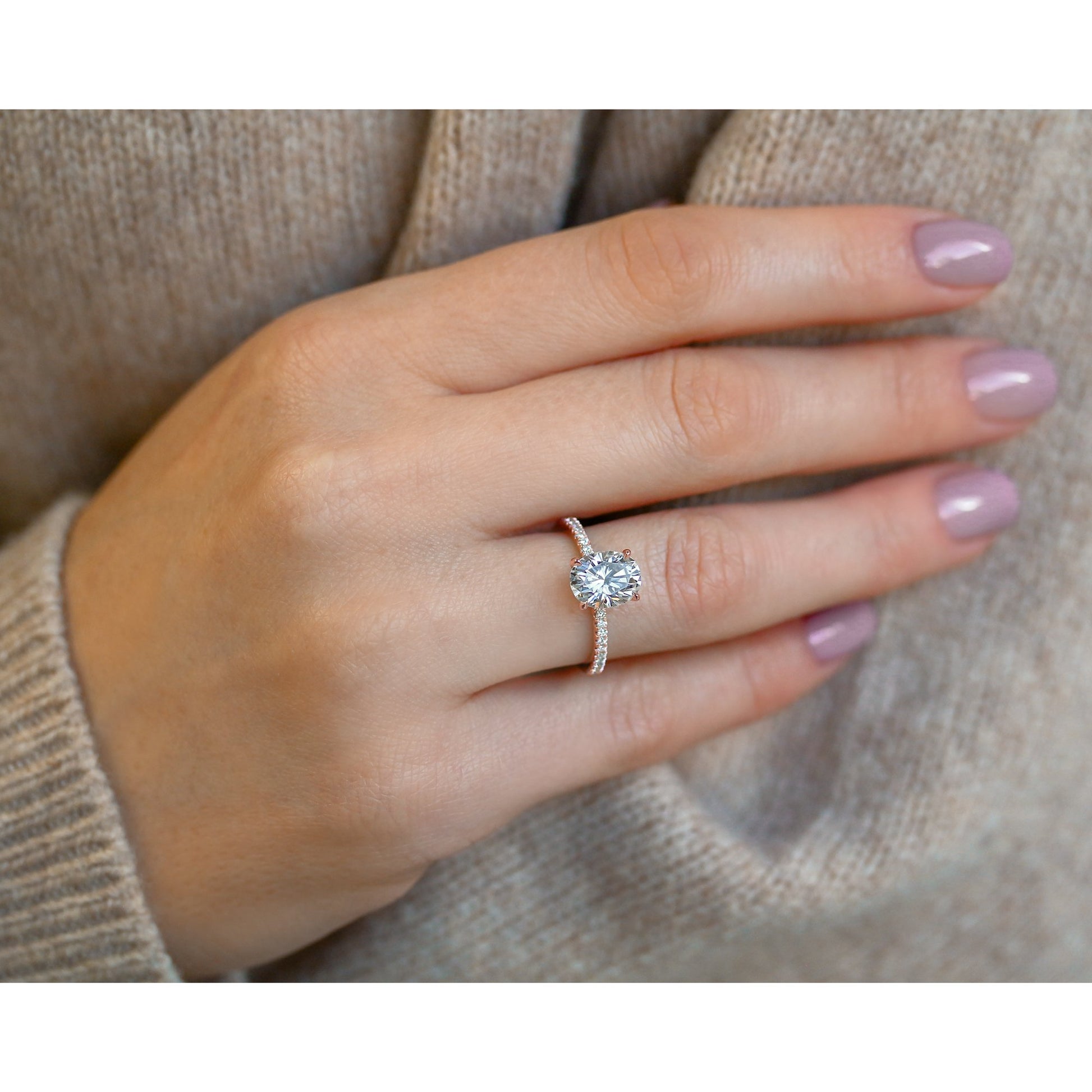 Kobelli 2.1ct Oval Moissanite Slender Diamond Shank Engagement Ring