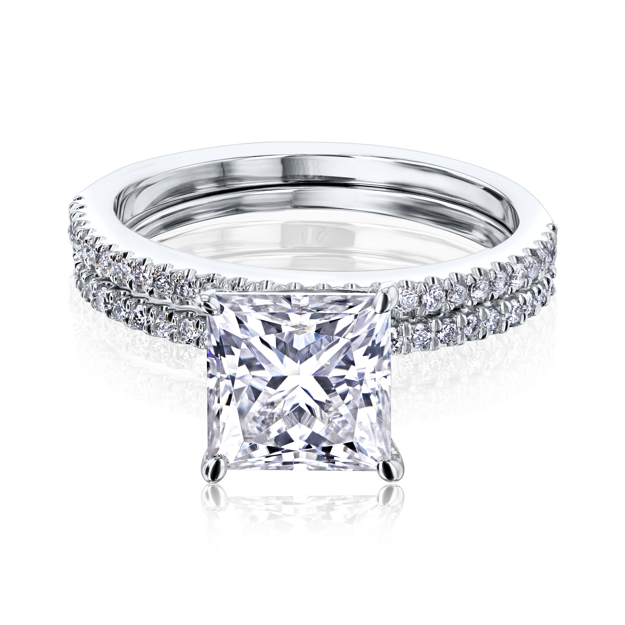 2 Carat Moissanite Princess Petite Bridal Set