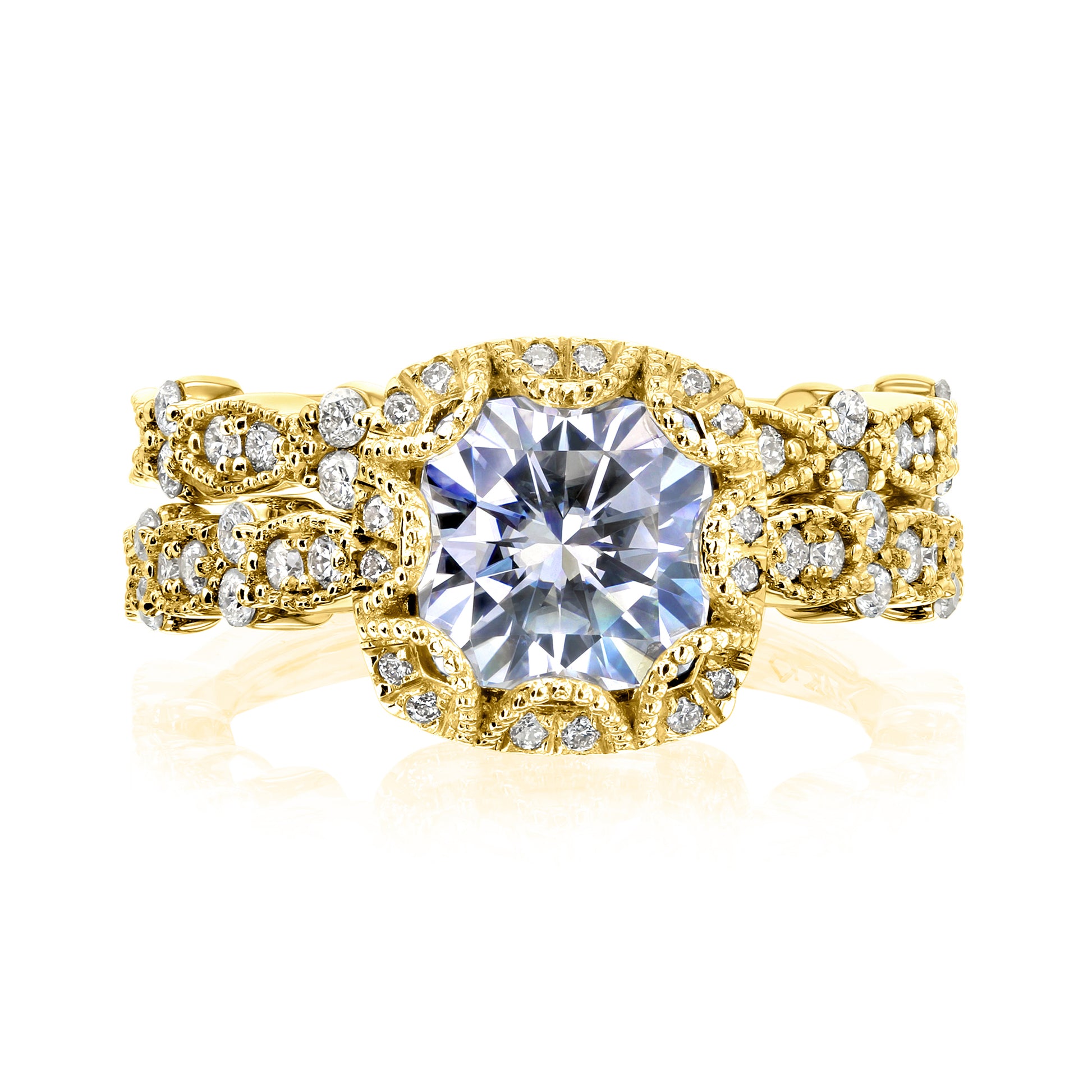 Colleen 1.70-Carat Cushion Halo Scallop Vintage Bridal Set