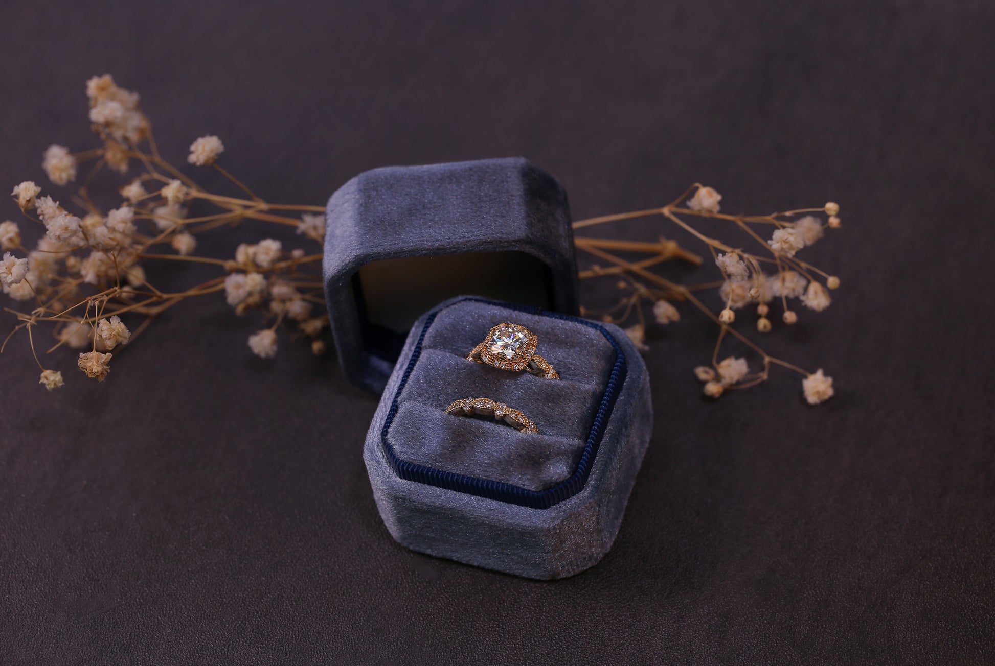 Colleen 1.70-Carat Cushion Halo Scallop Vintage Bridal Set