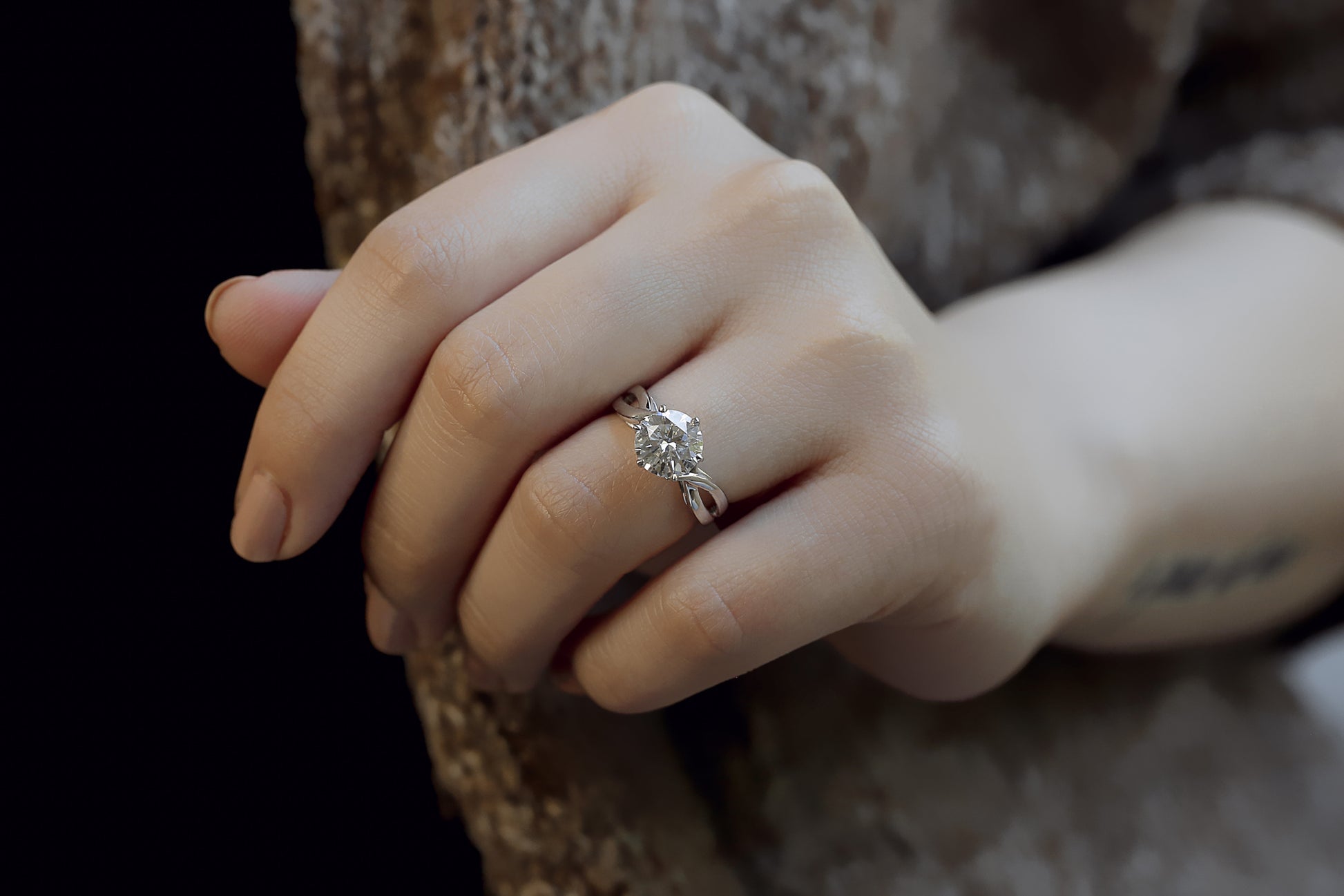 1.9 Carat Moissanite Crossover Solitaire Ring