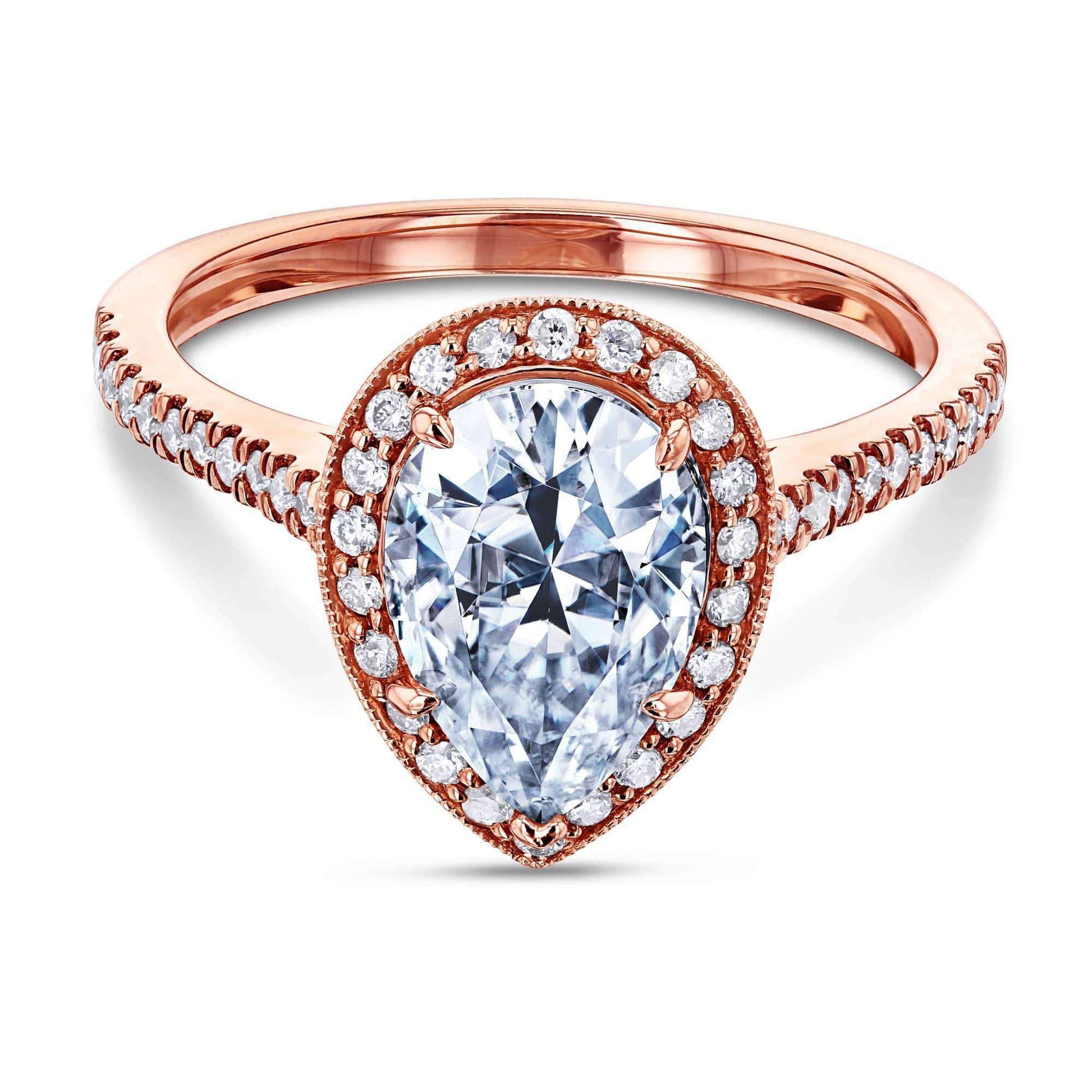 Kobelli Pear Shape Forever One Moissanite Halo Ring
