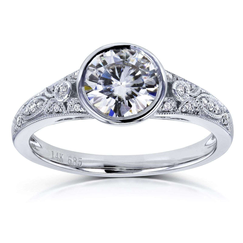 Kobelli Round Forever One DEF Moissanite and Diamond Bezel Vintage Engagement Ring 1 CTW in 14k White Gold