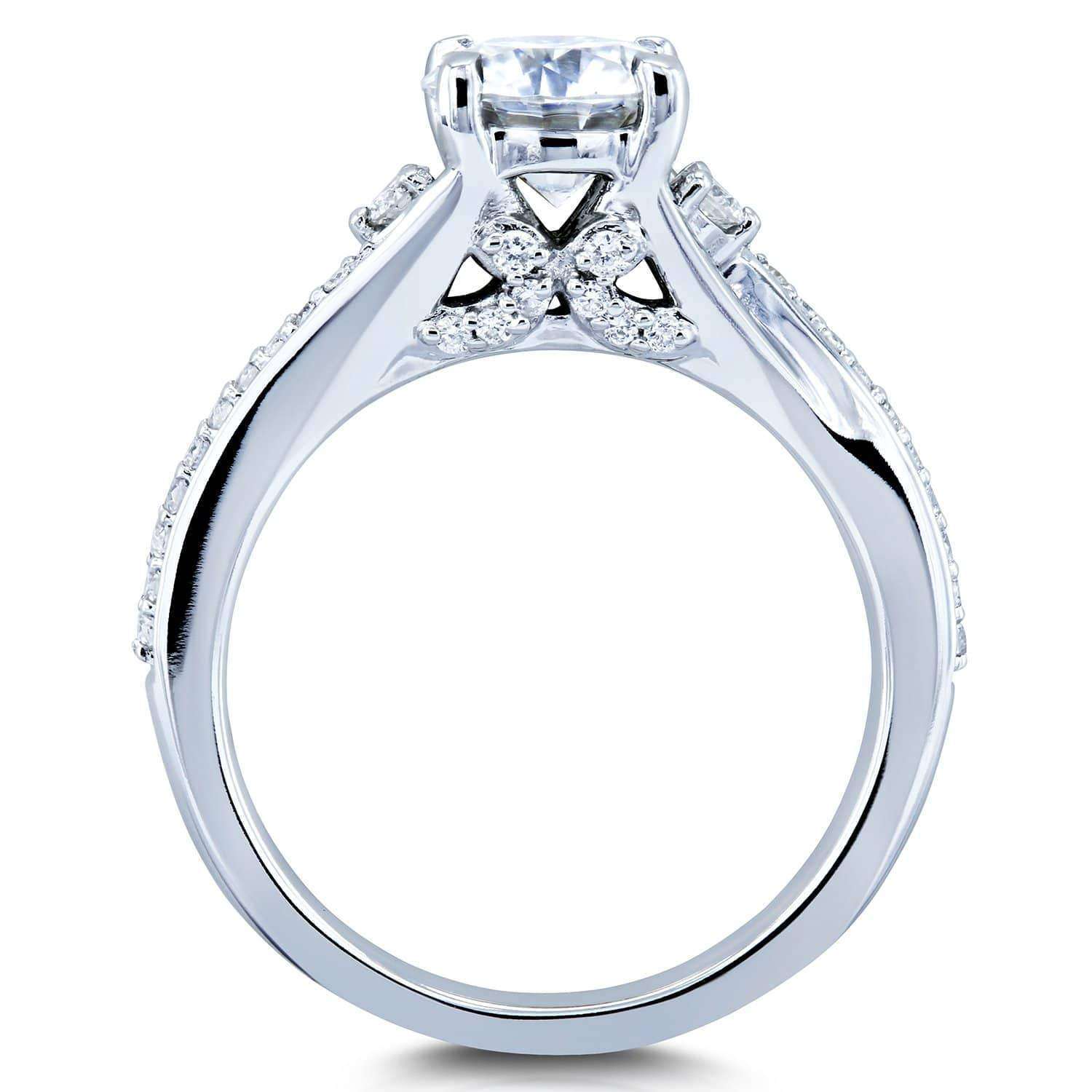 Kobelli Fancy Setting Diamond Bypass Engagement Ring 14k White Gold