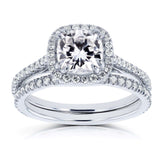 Kobelli Cushion Forever One (D-E-F) Moissanite and Diamond 1-1/2ct TGW Halo Bridal Set in 14k White Gold