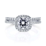 Kobelli Cushion Forever One (D-E-F) Moissanite and Diamond 1-1/2ct TGW Halo Bridal Set in 14k White Gold