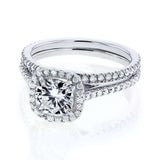 Kobelli Cushion Forever One (D-E-F) Moissanite and Diamond 1-1/2ct TGW Halo Bridal Set in 14k White Gold