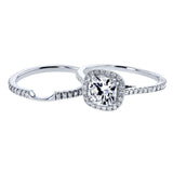 Kobelli Cushion Forever One (D-E-F) Moissanite and Diamond 1-1/2ct TGW Halo Bridal Set in 14k White Gold