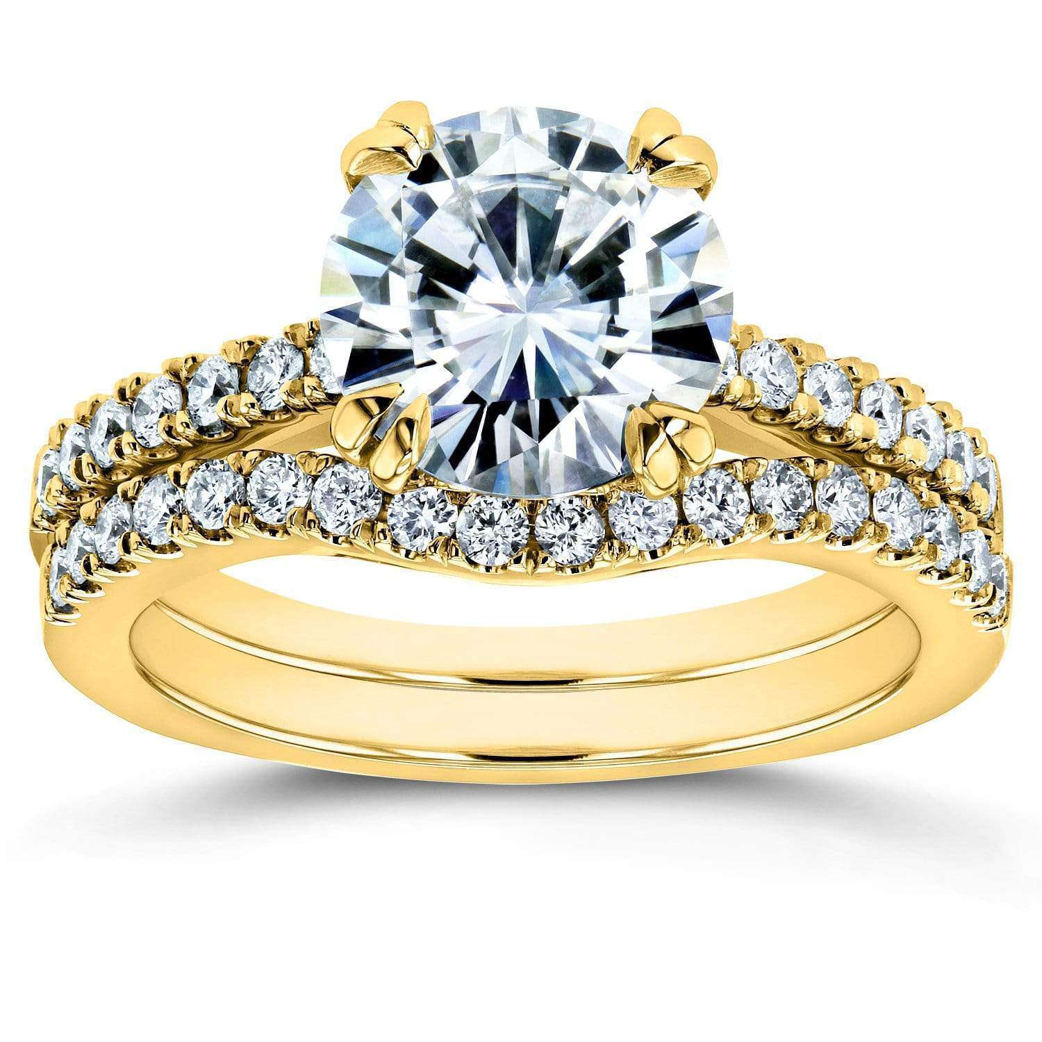 Kobelli Forever One Moissanite and Lab Grown Diamond Bridal Rings Set 2 1/3 CTW 14k Yellow Gold (DEF/VS)