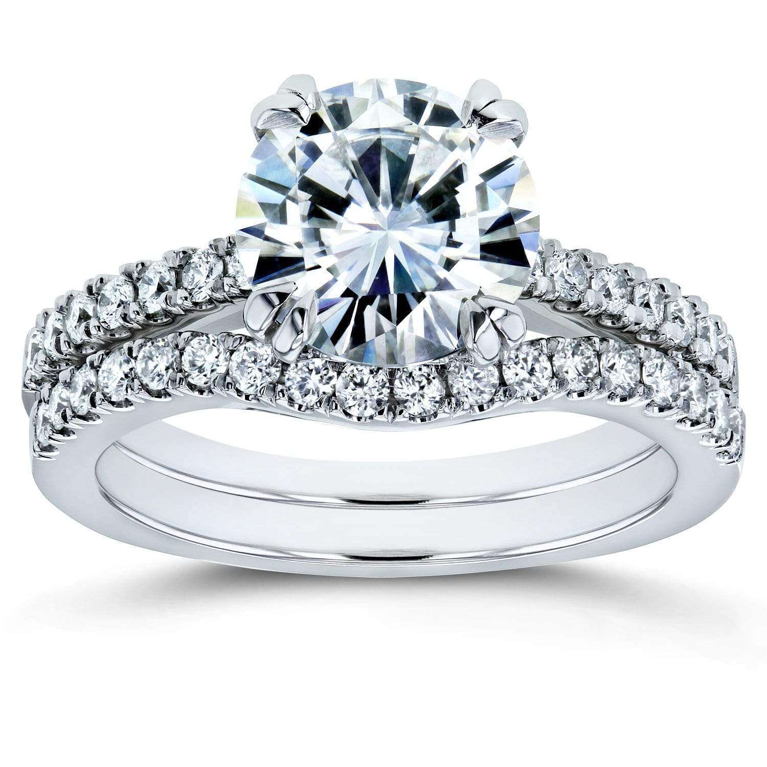 Kobelli Forever One Moissanite and Lab Grown Diamond Bridal Rings Set 2 1/3 CTW 14k White Gold (DEF/VS)