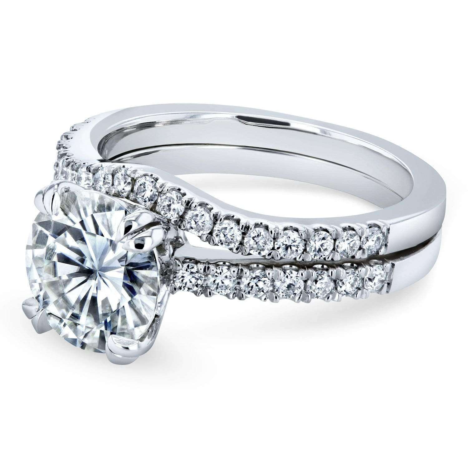 Kobelli Forever One Moissanite and Lab Grown Diamond Bridal Rings Set 2 1/3 CTW 14k White Gold (DEF/VS)