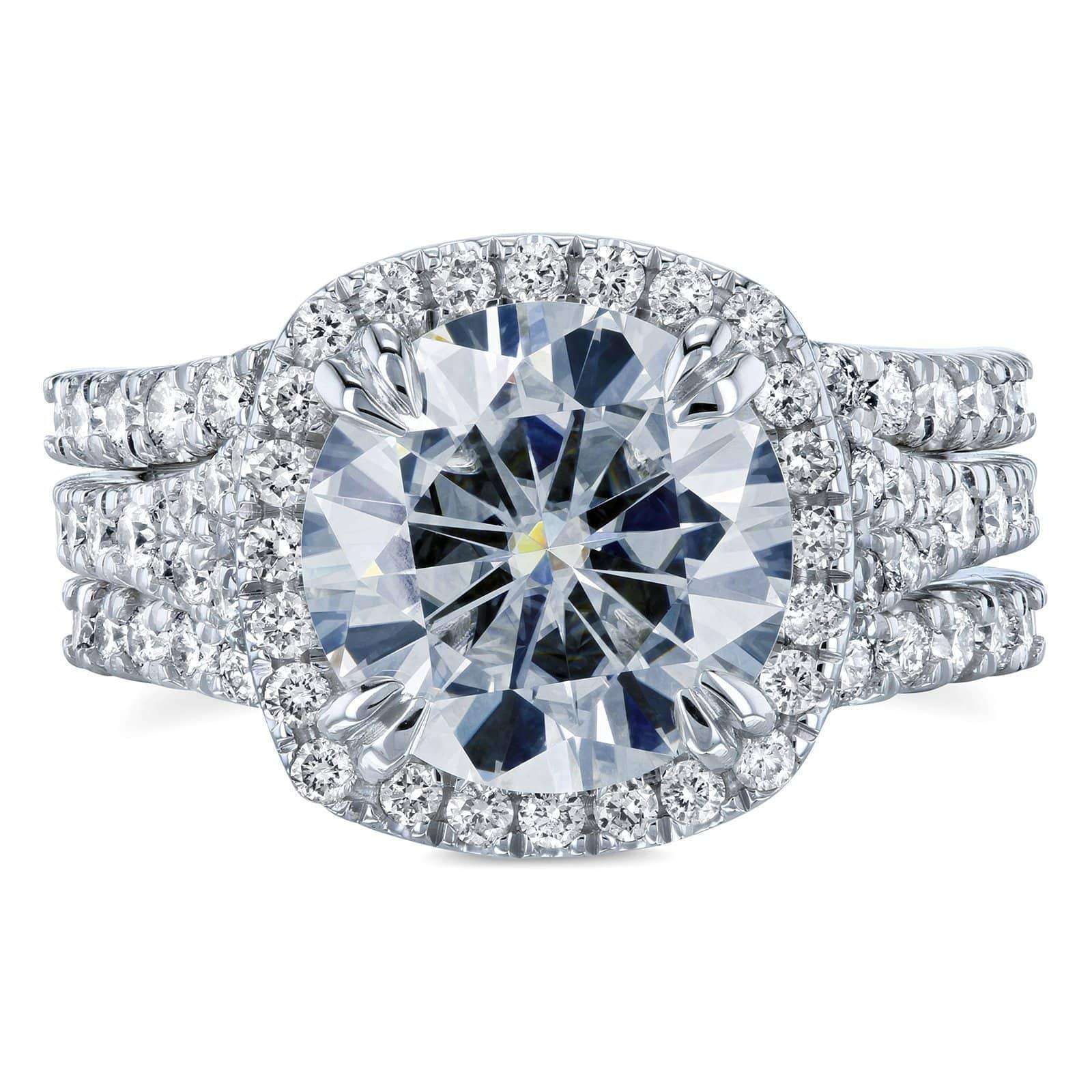 Kobelli Round Forever One Moissanite Halo Bridal Rings 4 1/3 CTW Platinum (3 Piece Set)