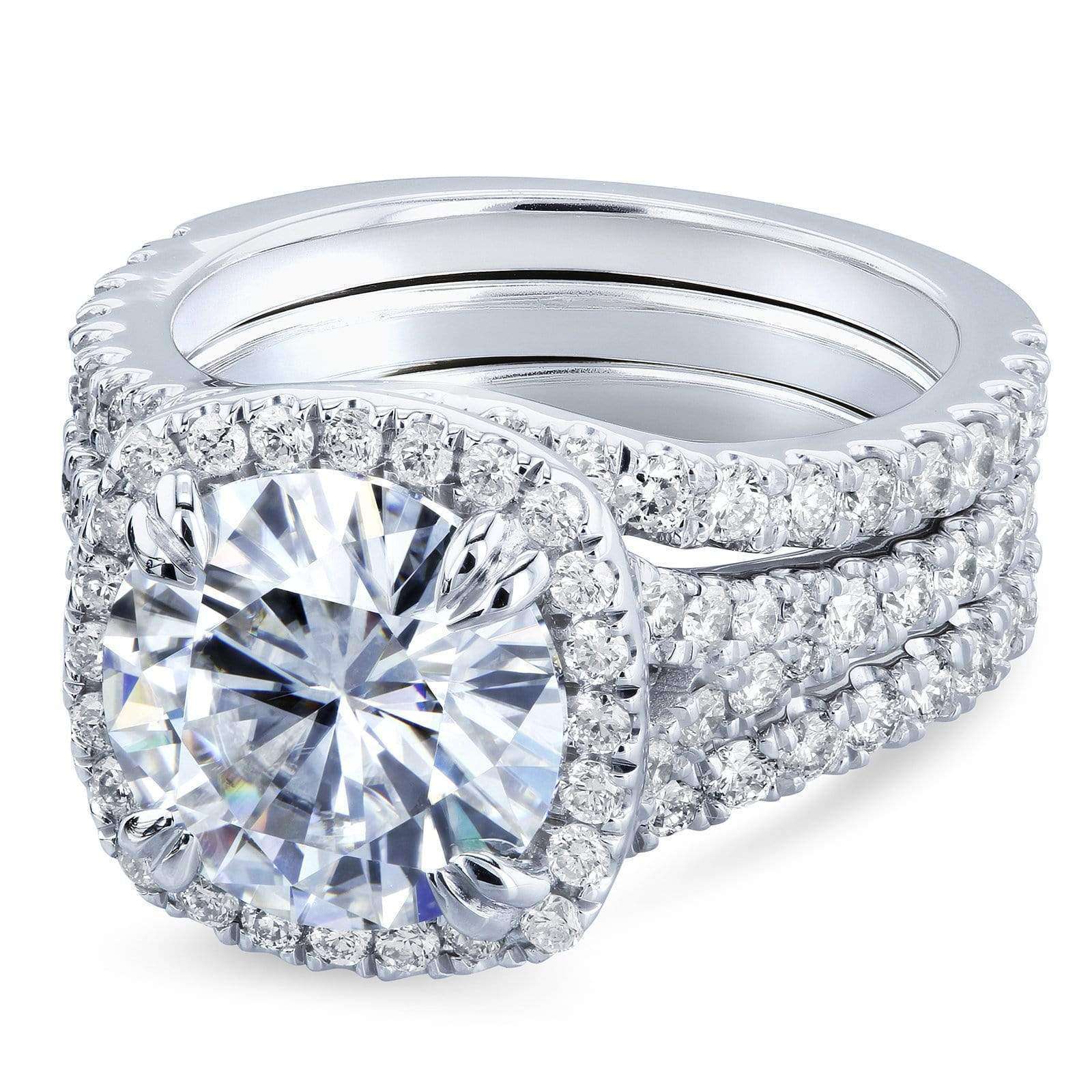 Kobelli Round Forever One Moissanite Halo Bridal Rings 4 1/3 CTW Platinum (3 Piece Set)