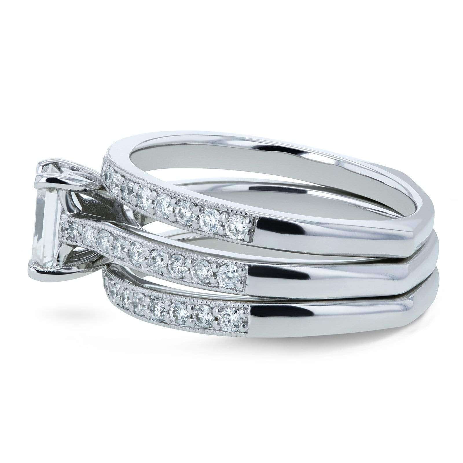 Kobelli Emerald Moissanite and Diamond European Shank Trellis Bridal Set 1 1/6 CTW 14k White Gold, 3 Piece