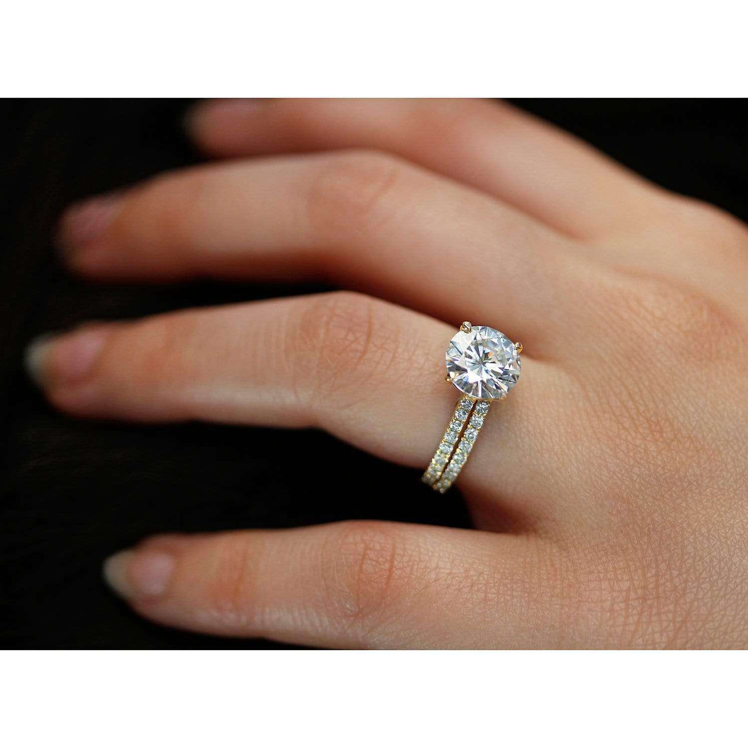 Kobelli Basket Cathedral 9mm Moissanite and Diamond Rings 14k Yellow Gold (HI/VS, GH/I)