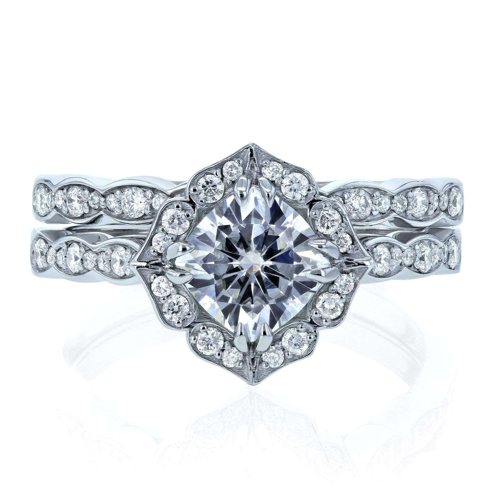 Kobelli Forever One Moissanite and Diamond Vintage Floral Bridal Rings Set 1 1/2 CTW 14k White Gold (DEF/VS, GH/I)