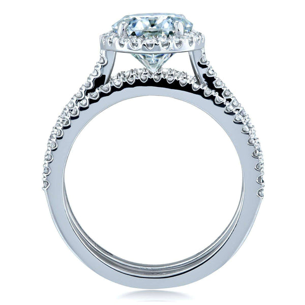 Kobelli Oval Moissanite and Diamond Halo 3-Piece Bridal Rings Set 2 1/2 CTW 14k White Gold (DEF/VS, GH/I)