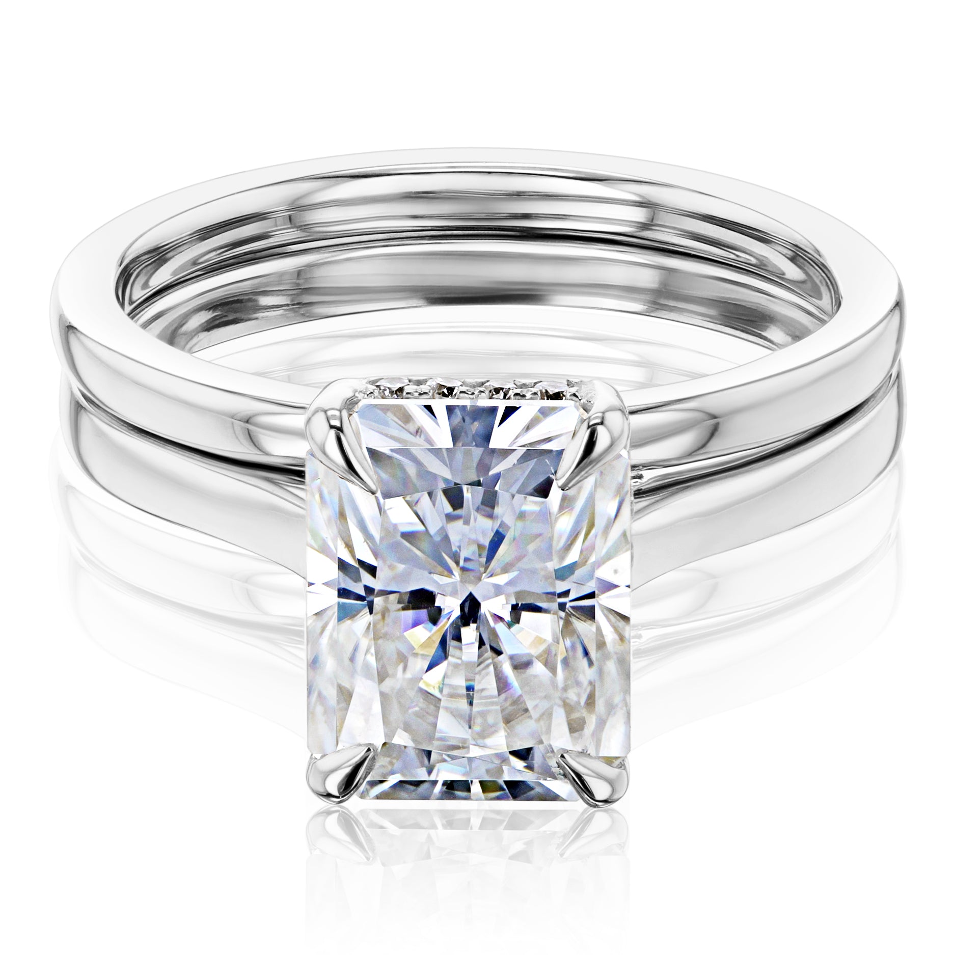 Kobelli London Collection Rae 2.7ct Radiant Moissanite Cathedral Bridal Set