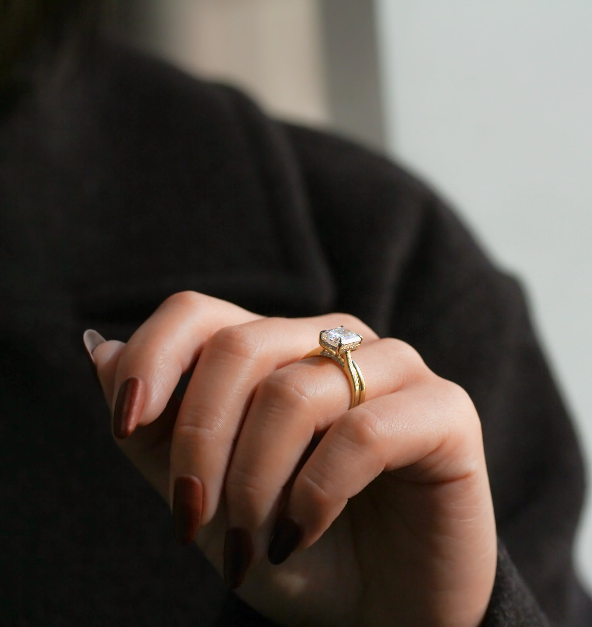 Kobelli London Collection Rae 2.7ct Radiant Moissanite Cathedral Bridal Set