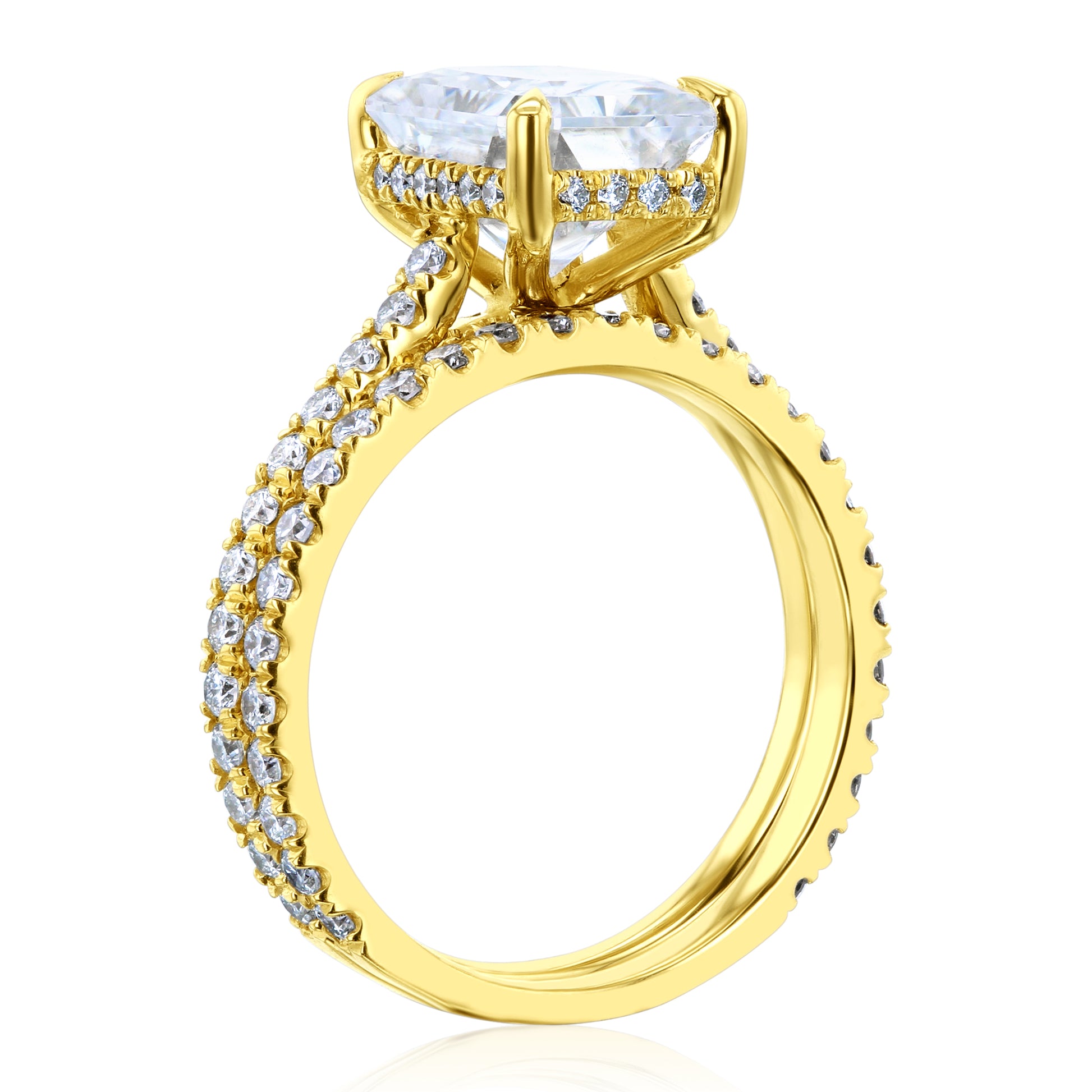 Kobelli London Collection Raine 2.7ct Hidden Halo Radiant Moissanite Cathedral Bridal Set with 14K Gold Band