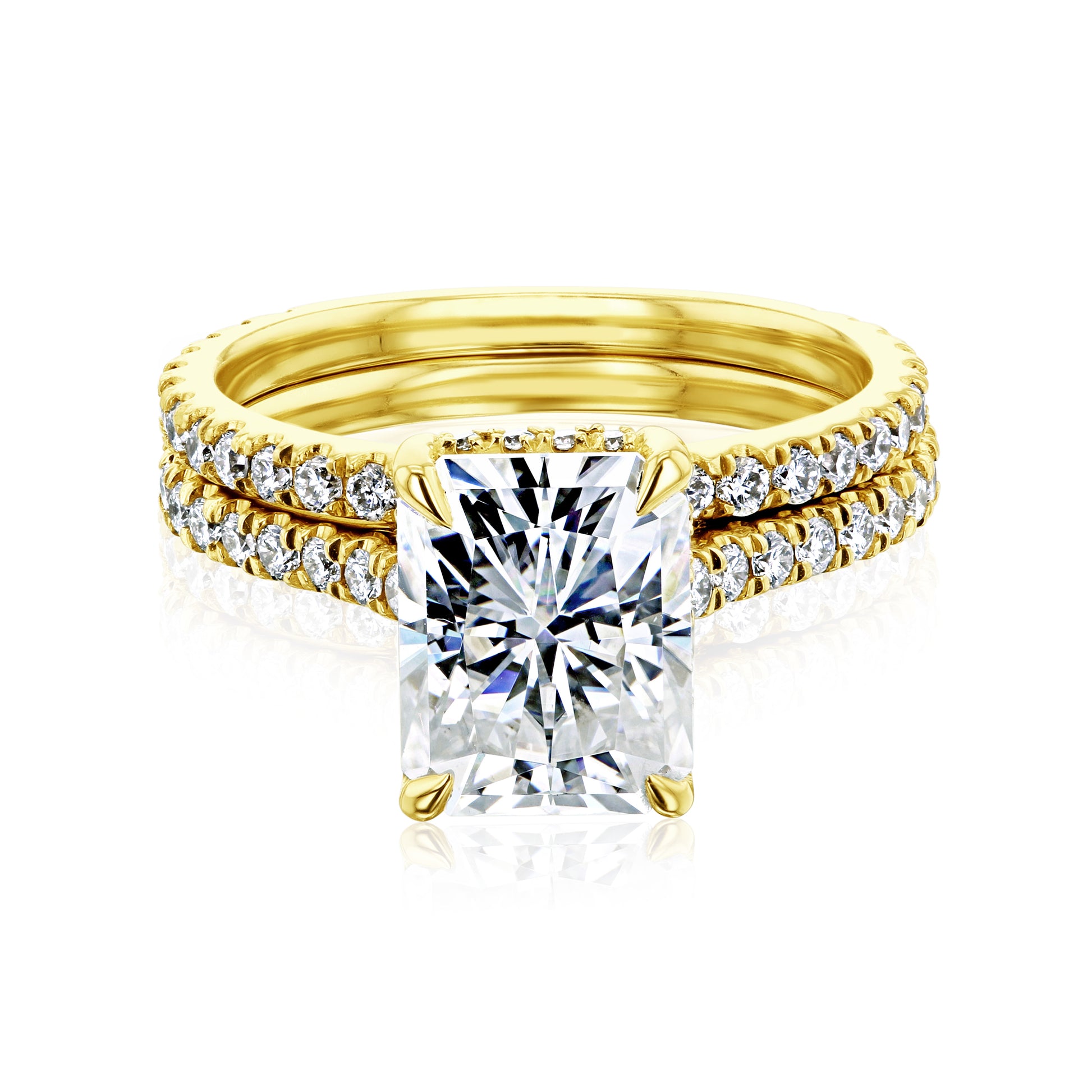 Kobelli London Collection Raine 2.7ct Hidden Halo Radiant Moissanite Cathedral Bridal Set with 14K Gold Band